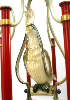 Bauges French Mid-Century Metal and Murano Glass Bird Chandelier