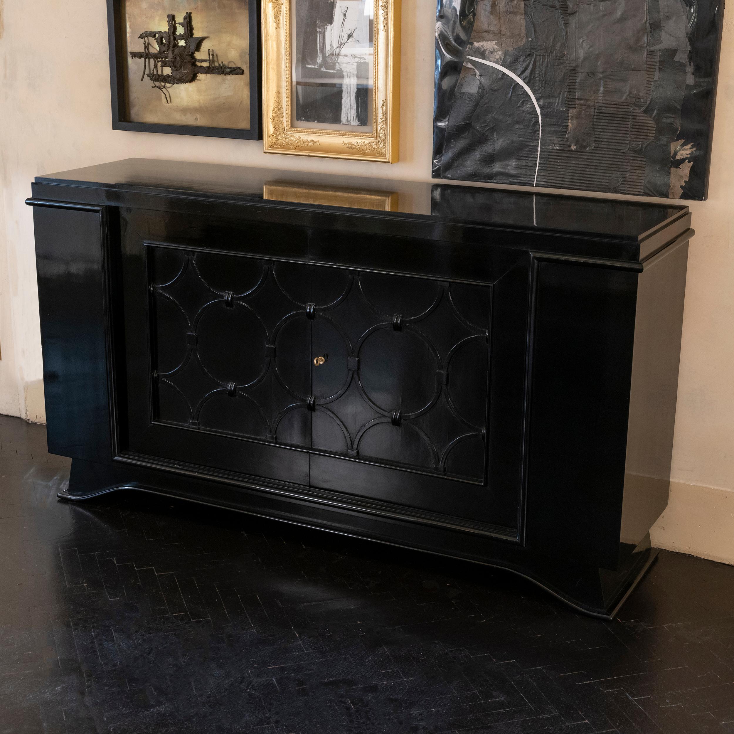 Blackened 1940's French Black Oak Credenza For Sale