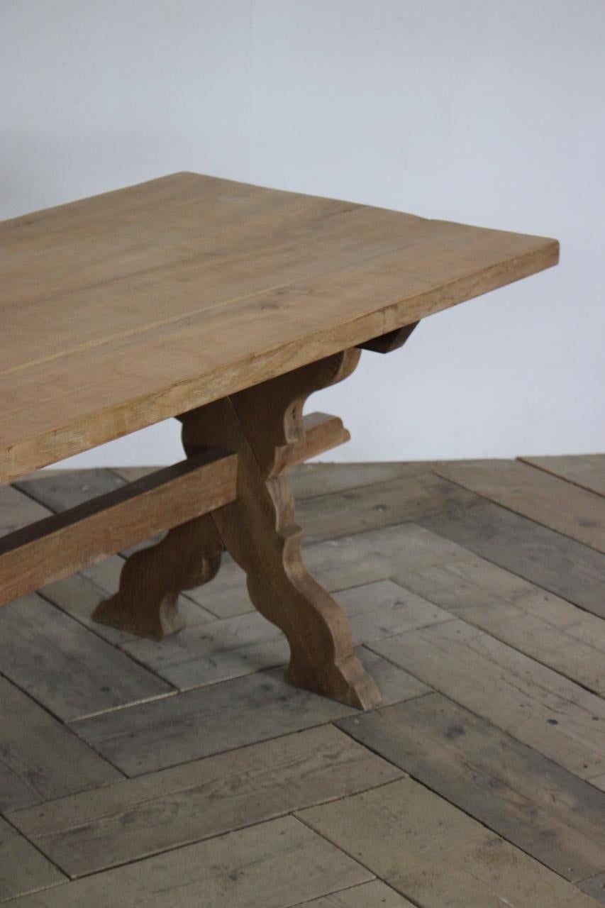 1940s French Bleached Oak Trestle Table In Excellent Condition In Gloucestershire, GB