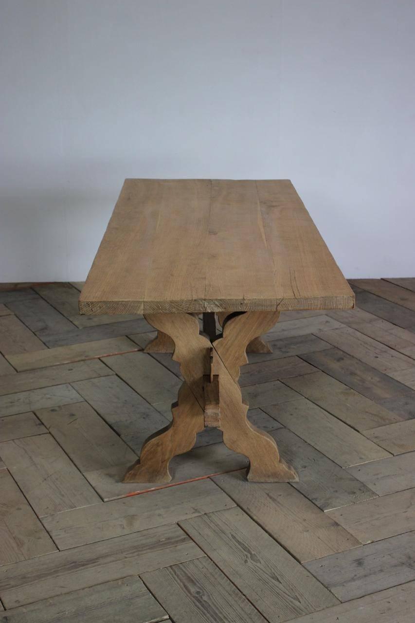 20th Century 1940s French Bleached Oak Trestle Table