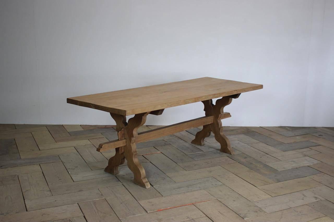 1940s French Bleached Oak Trestle Table 1