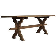 1940s French Bleached Oak Trestle Table