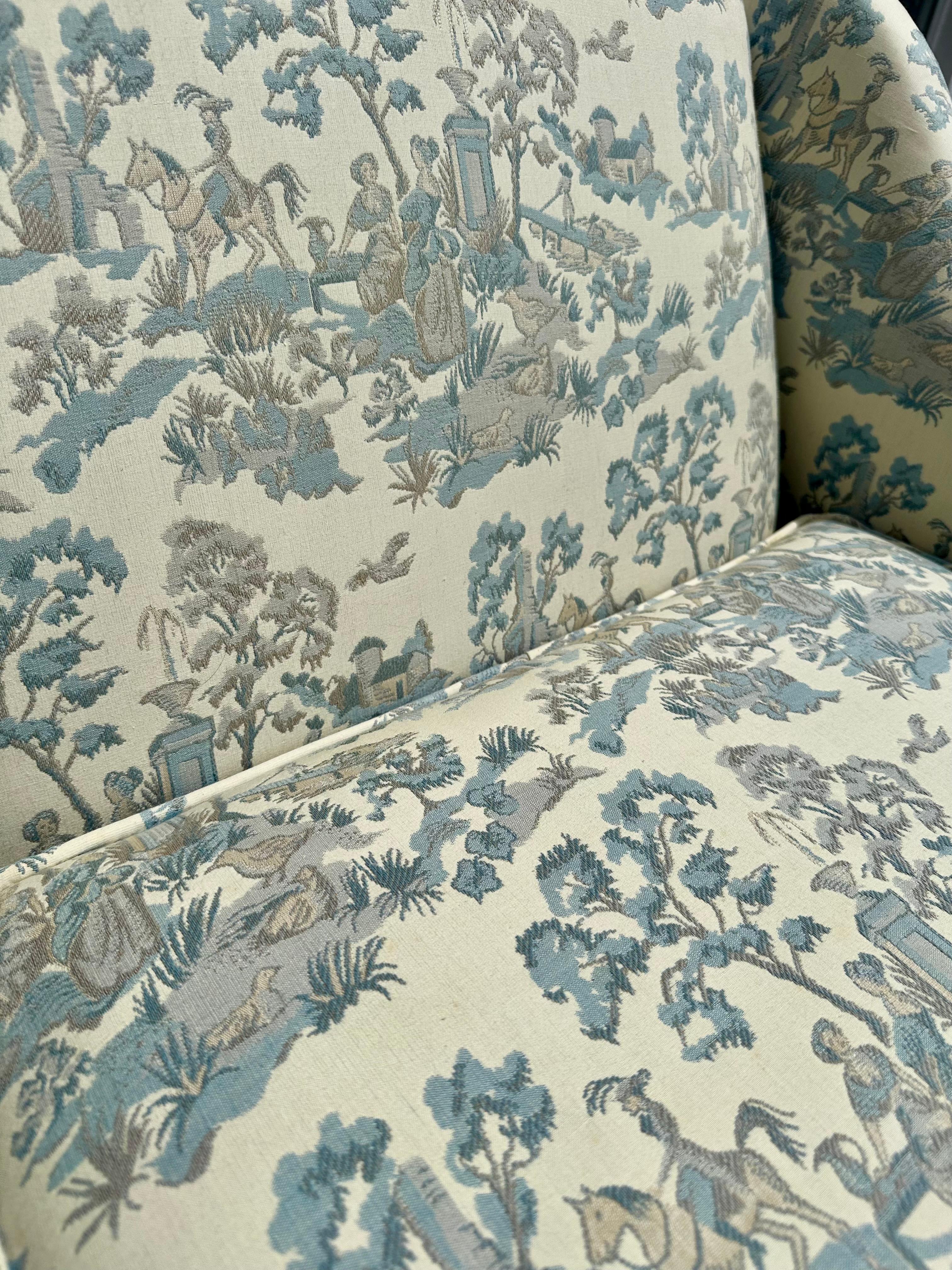 Settee française des années 1940 en toile bleue et blanche en forme d'arc serpentin, lot de 2 en vente 7