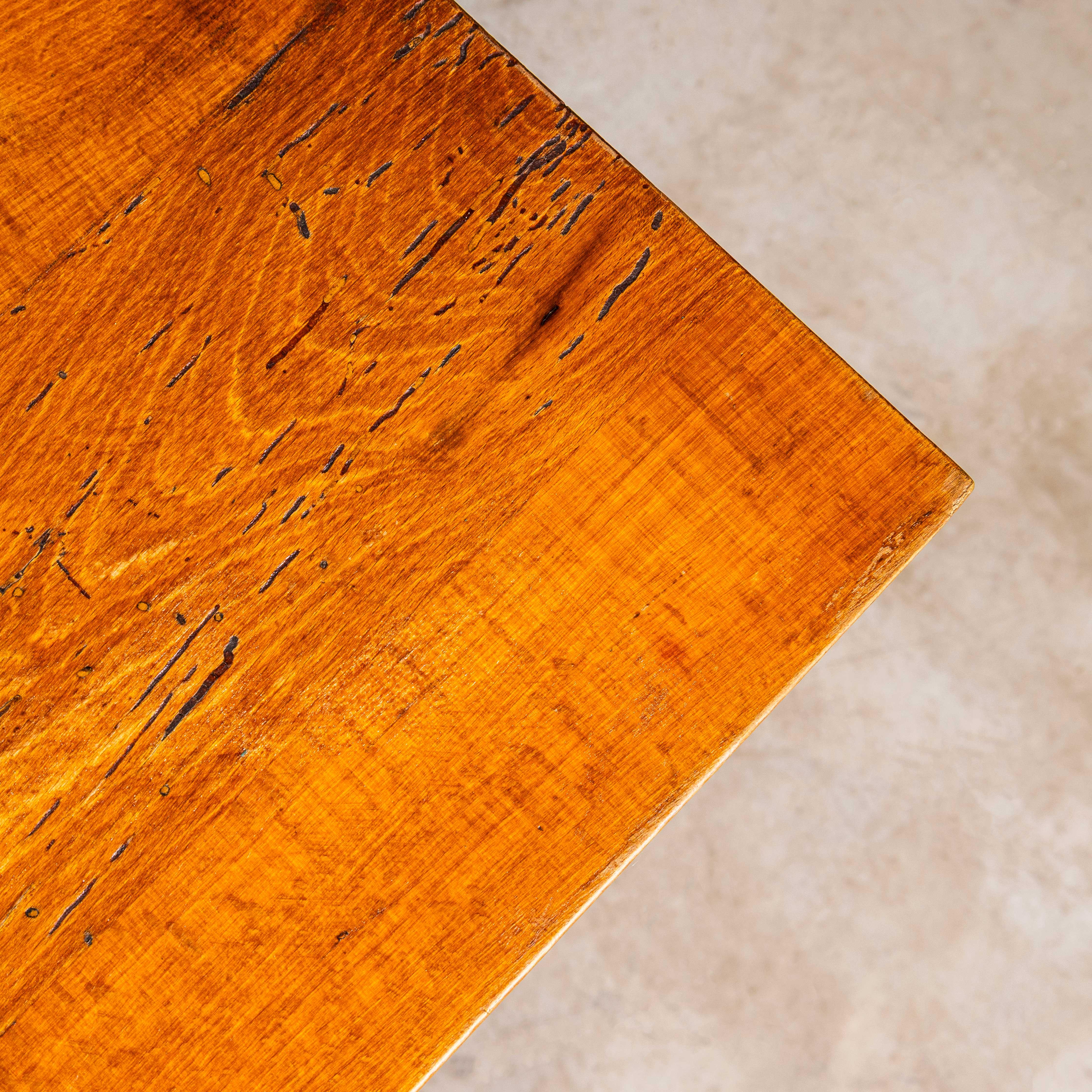 Mid-20th Century 1940’s French Bobbin Leg Mid Oak Fruitwood Kitchen Dining Table For Sale