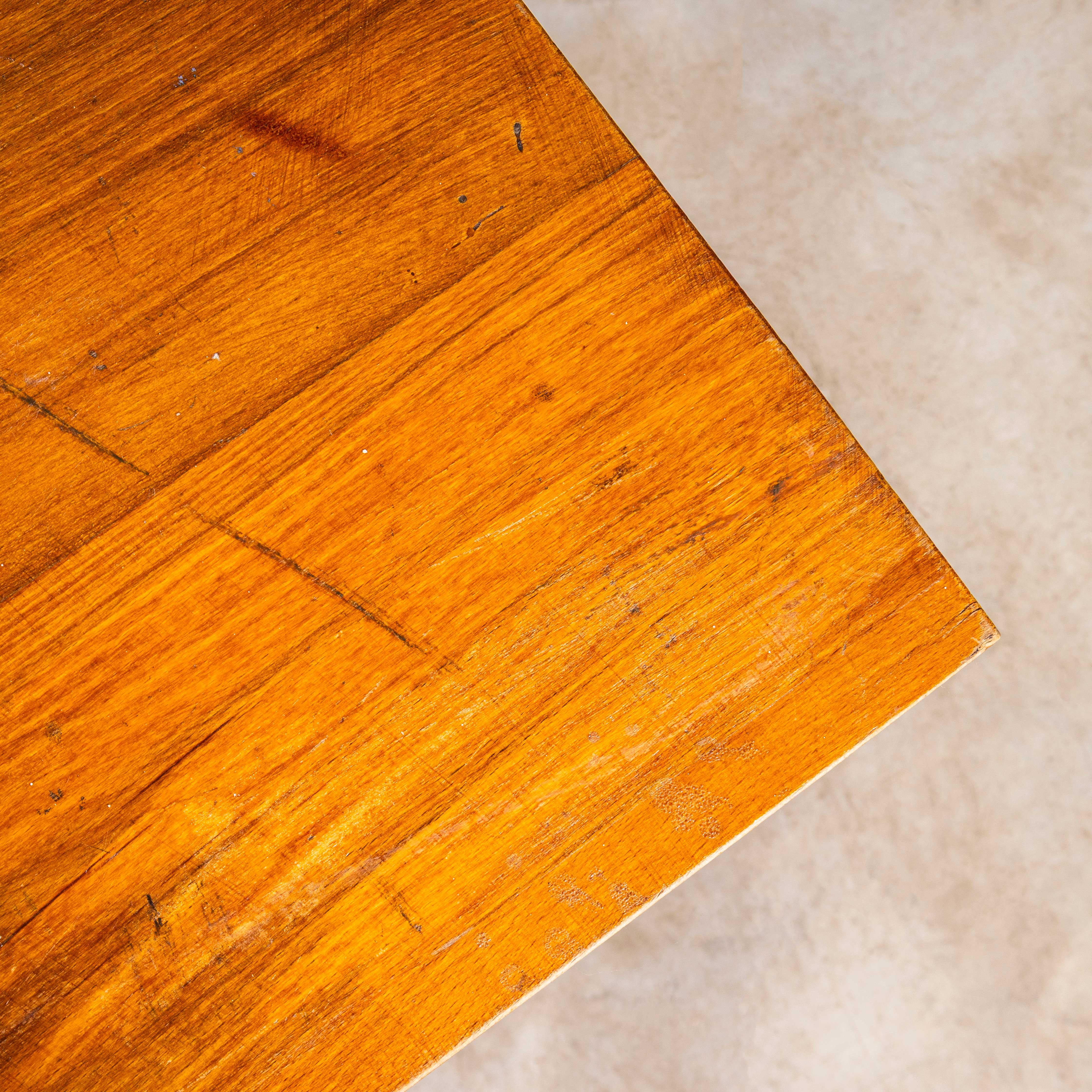 Mid-20th Century 1940’s French Bobbin Leg Mid Oak Fruitwood Kitchen Dining Table For Sale