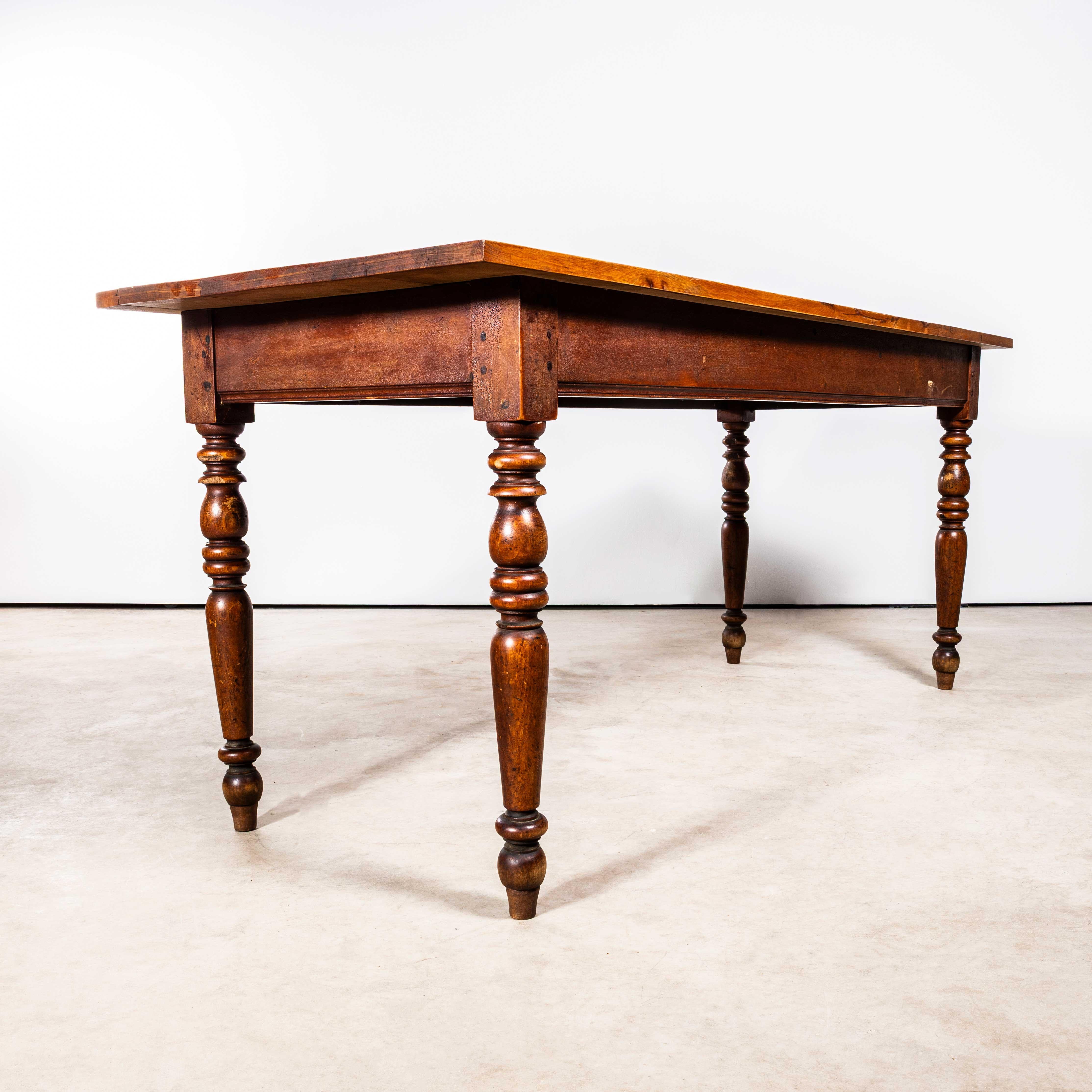 1940’s French Bobbin Leg Mid Oak Fruitwood Kitchen Dining Table For Sale 1