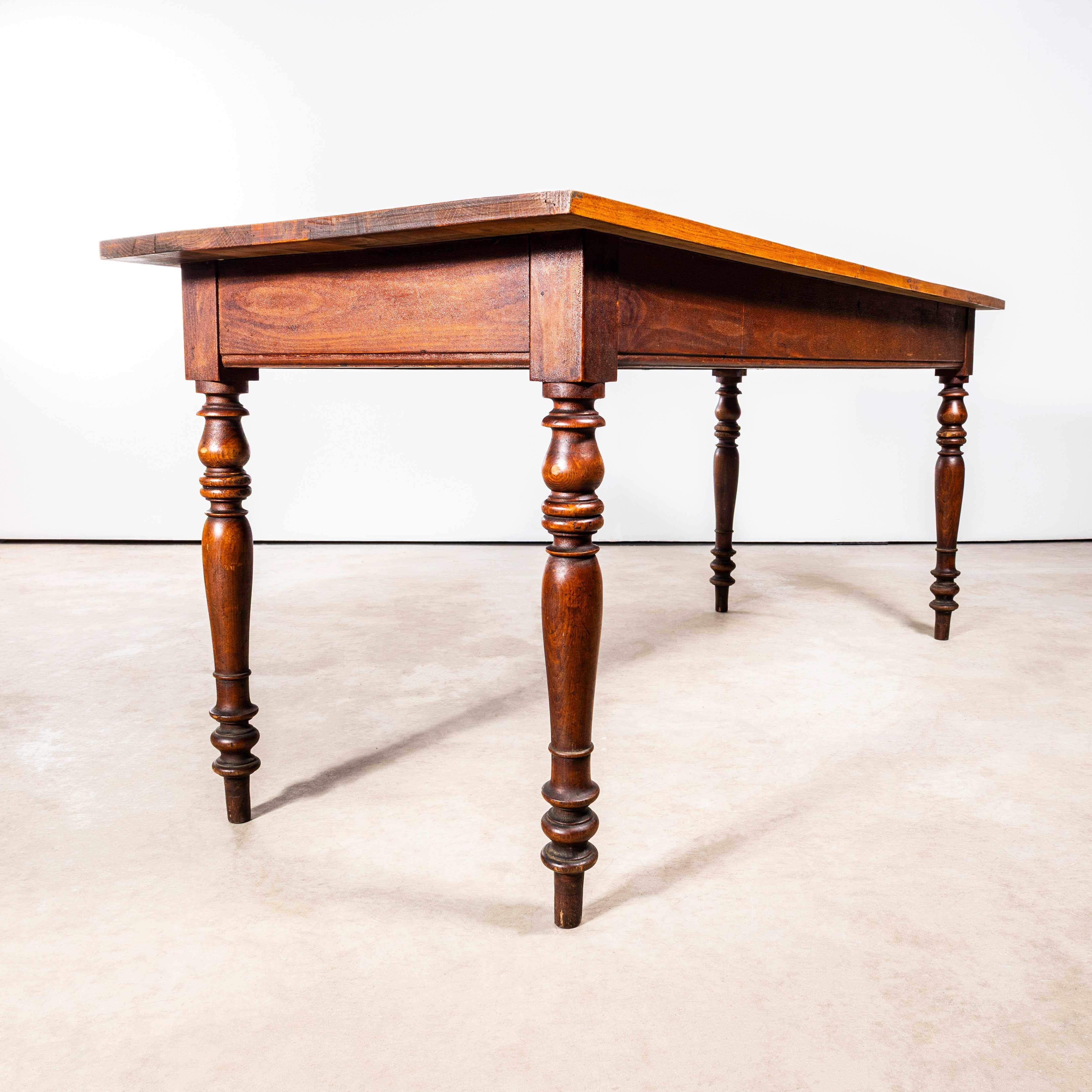 1940’s French Bobbin Leg Mid Oak Fruitwood Kitchen Dining Table For Sale 1