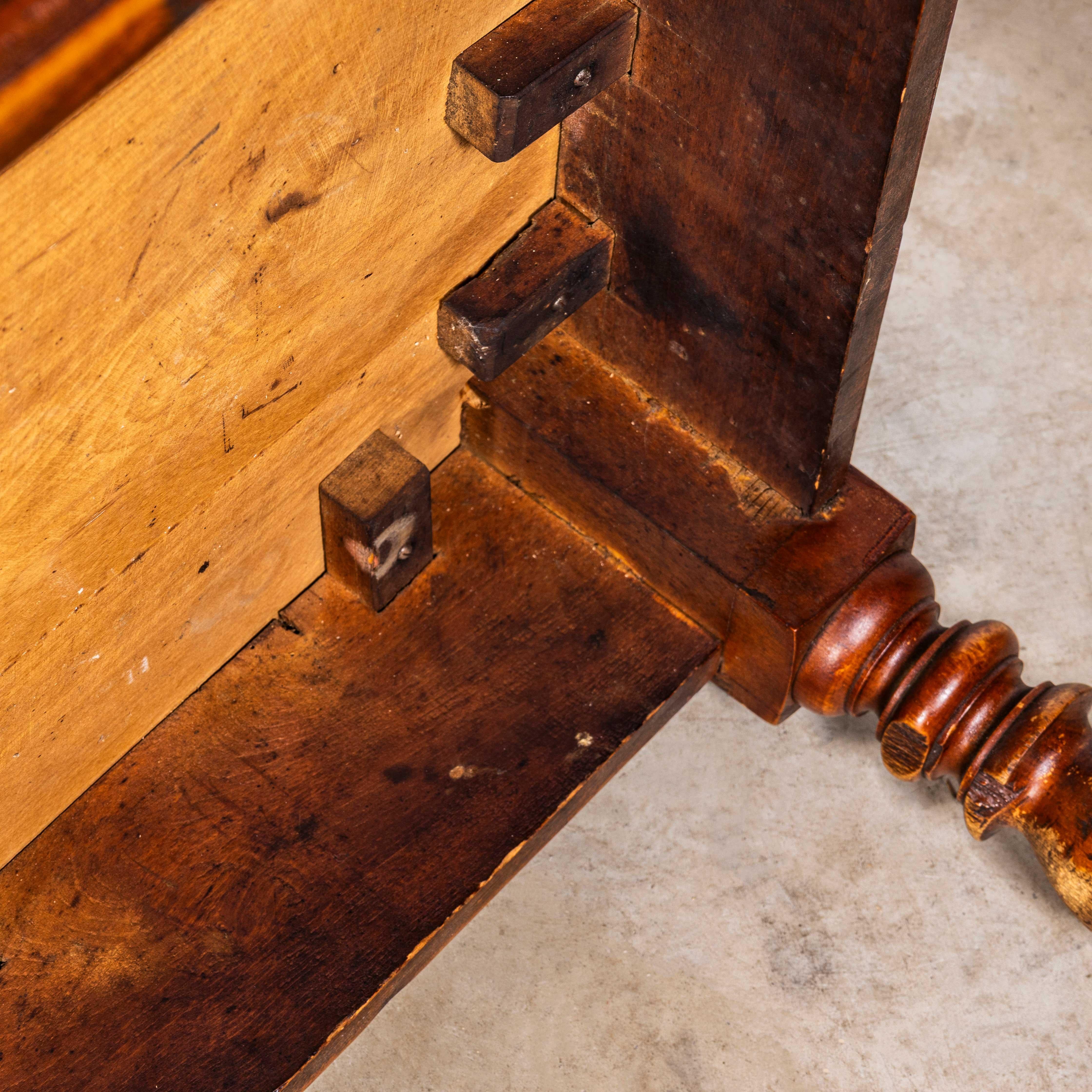 1940’s French Bobbin Leg Mid Oak Fruitwood Kitchen Dining Table For Sale 2