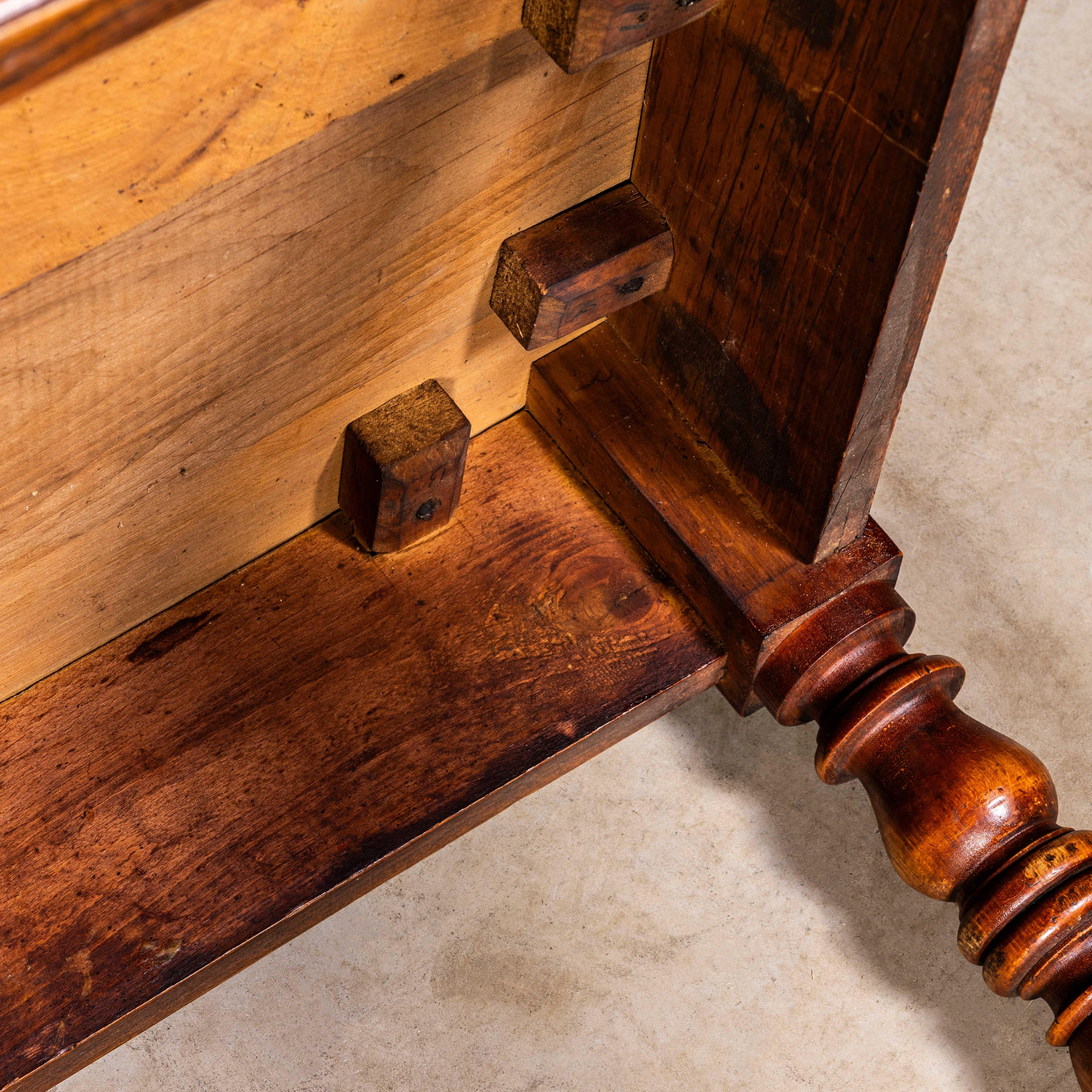 1940’s French Bobbin Leg Mid Oak Fruitwood Kitchen Dining Table For Sale 3