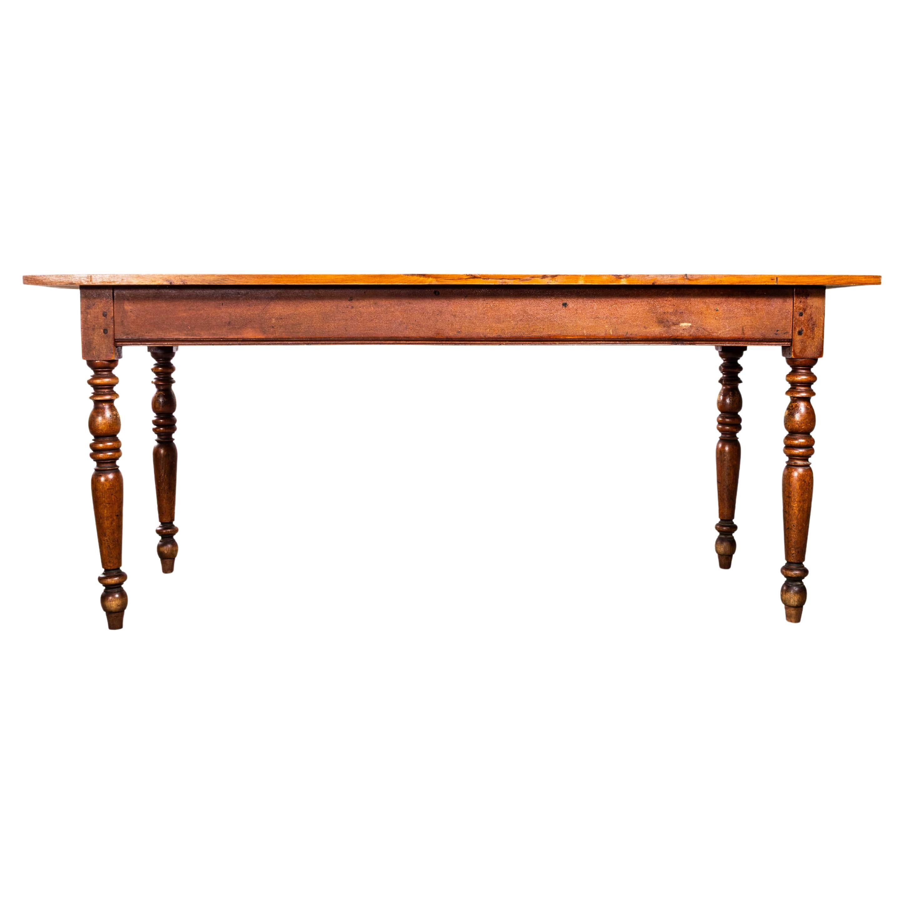 1940’s French Bobbin Leg Mid Oak Fruitwood Kitchen Dining Table