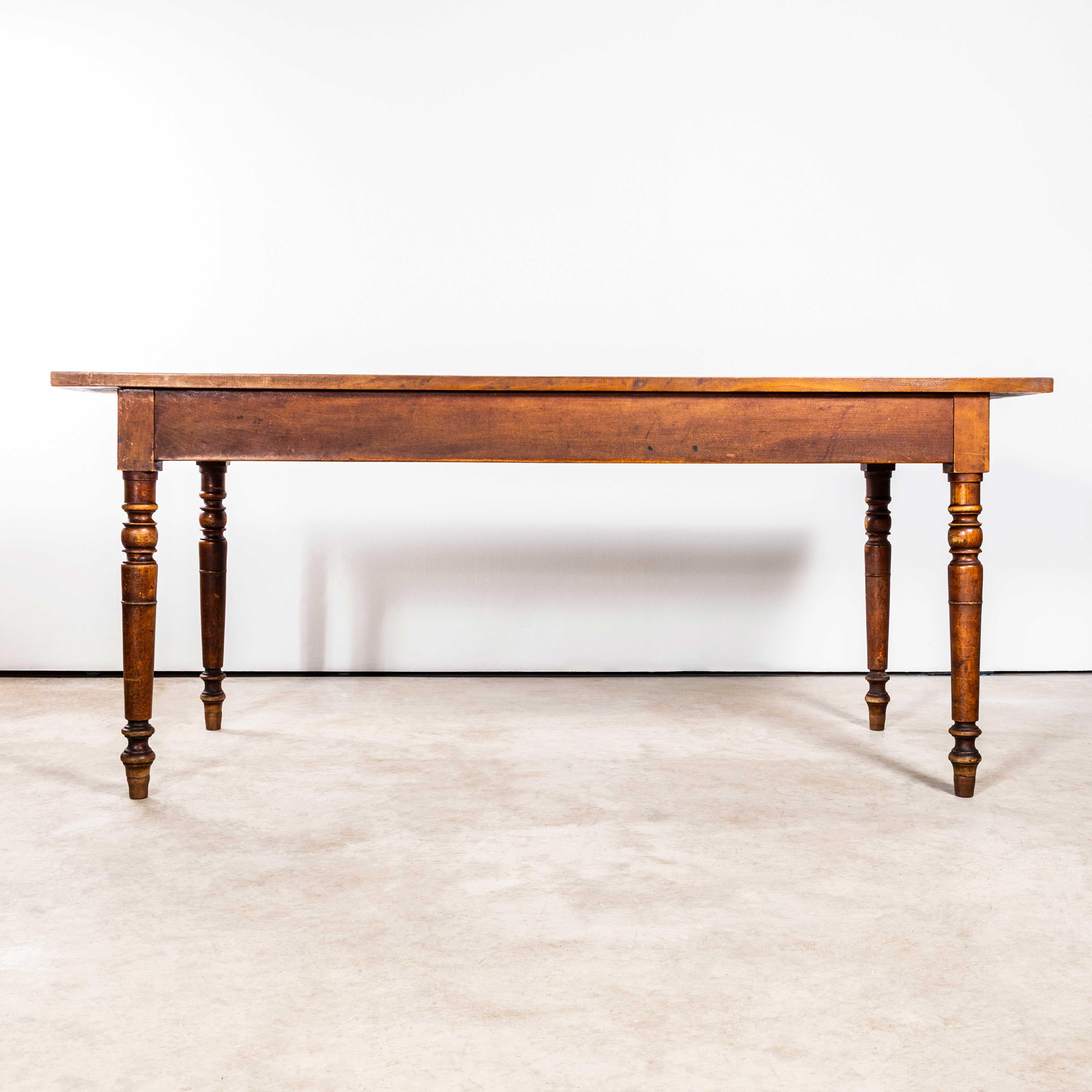 1940’s French Bobbin Leg Mid Oak Kitchen Dining Table. 

Good sized original French table with a rich golden colour and character. Beautifully made in solid oak and fruitwood throughout. The table is made with turned bobbin legs and good