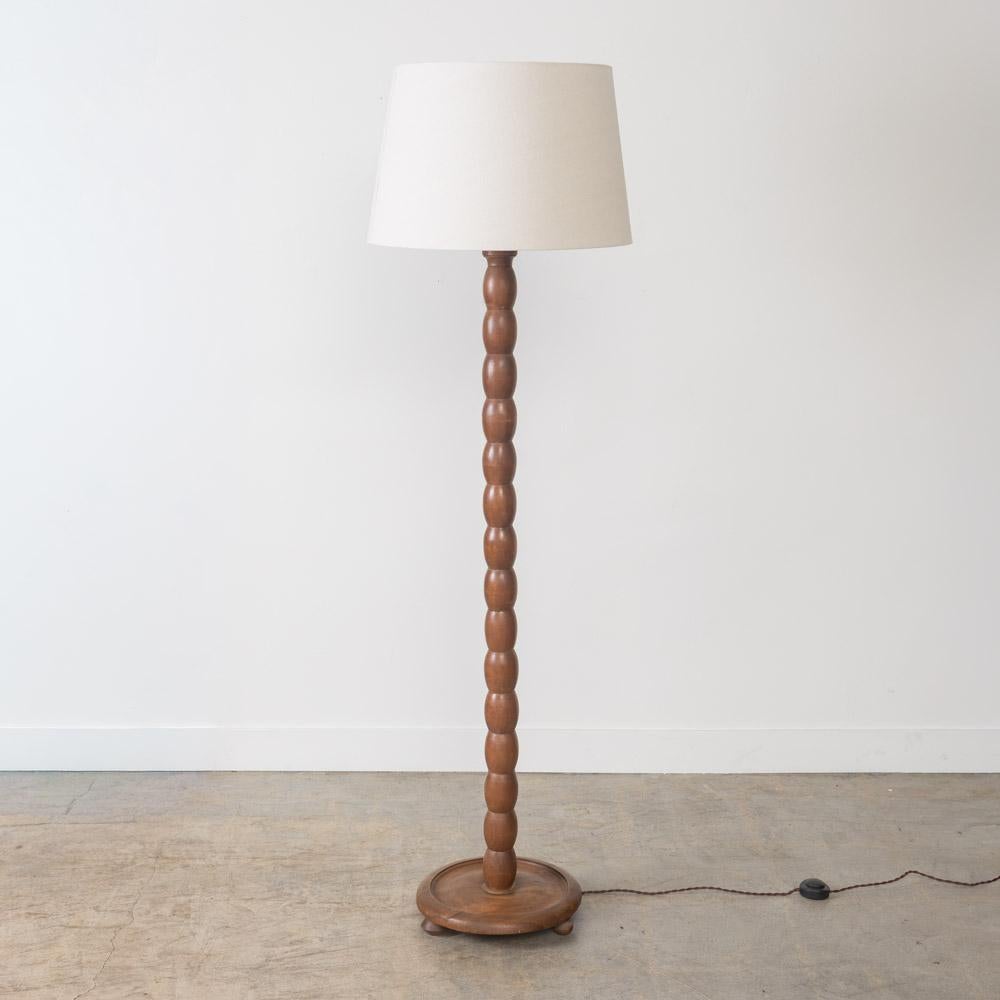 Brass 1940s French Bobbin Wood Floor Lamp For Sale