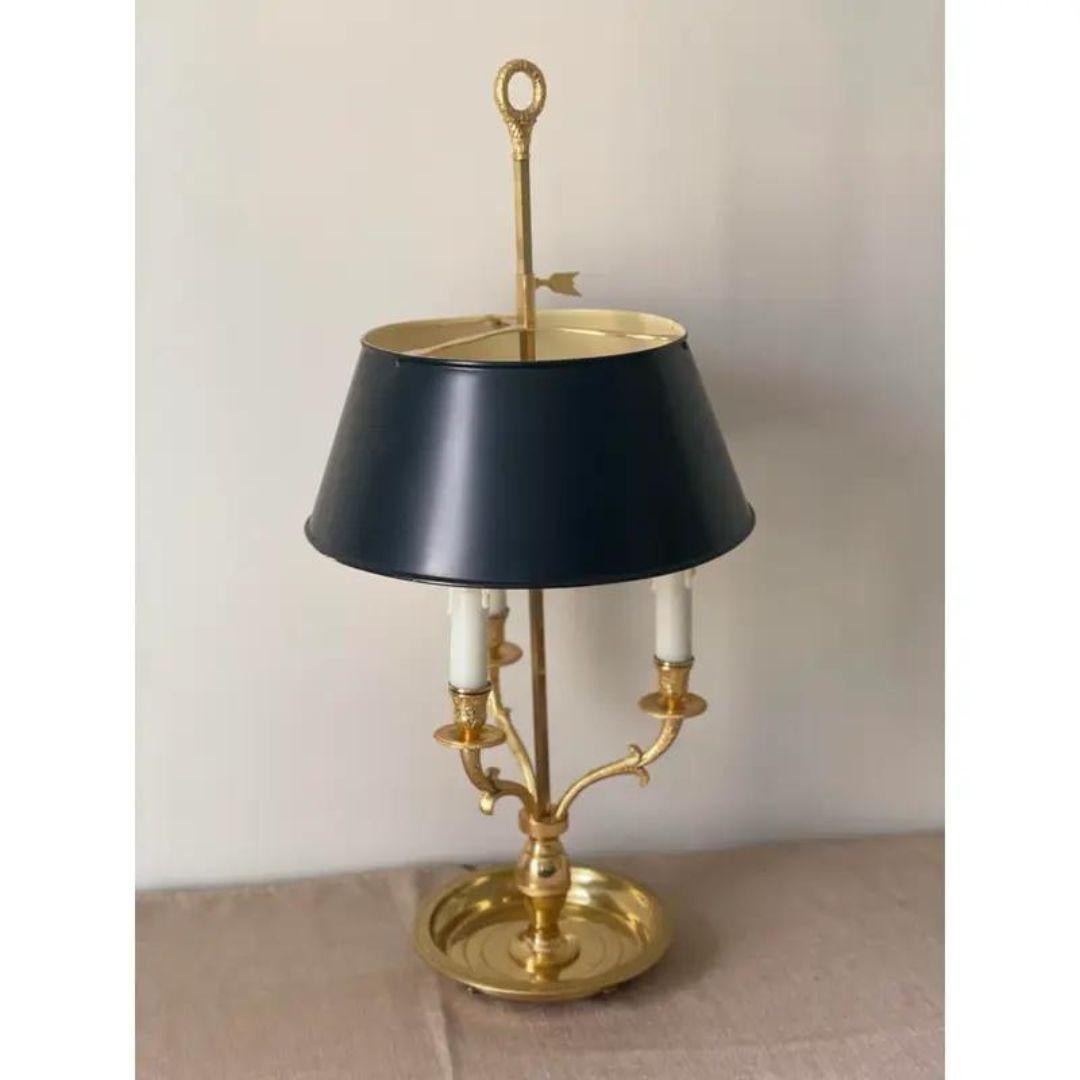 1940s French Bouillotte Brass Lamp With Black Tole Shade For Sale 5