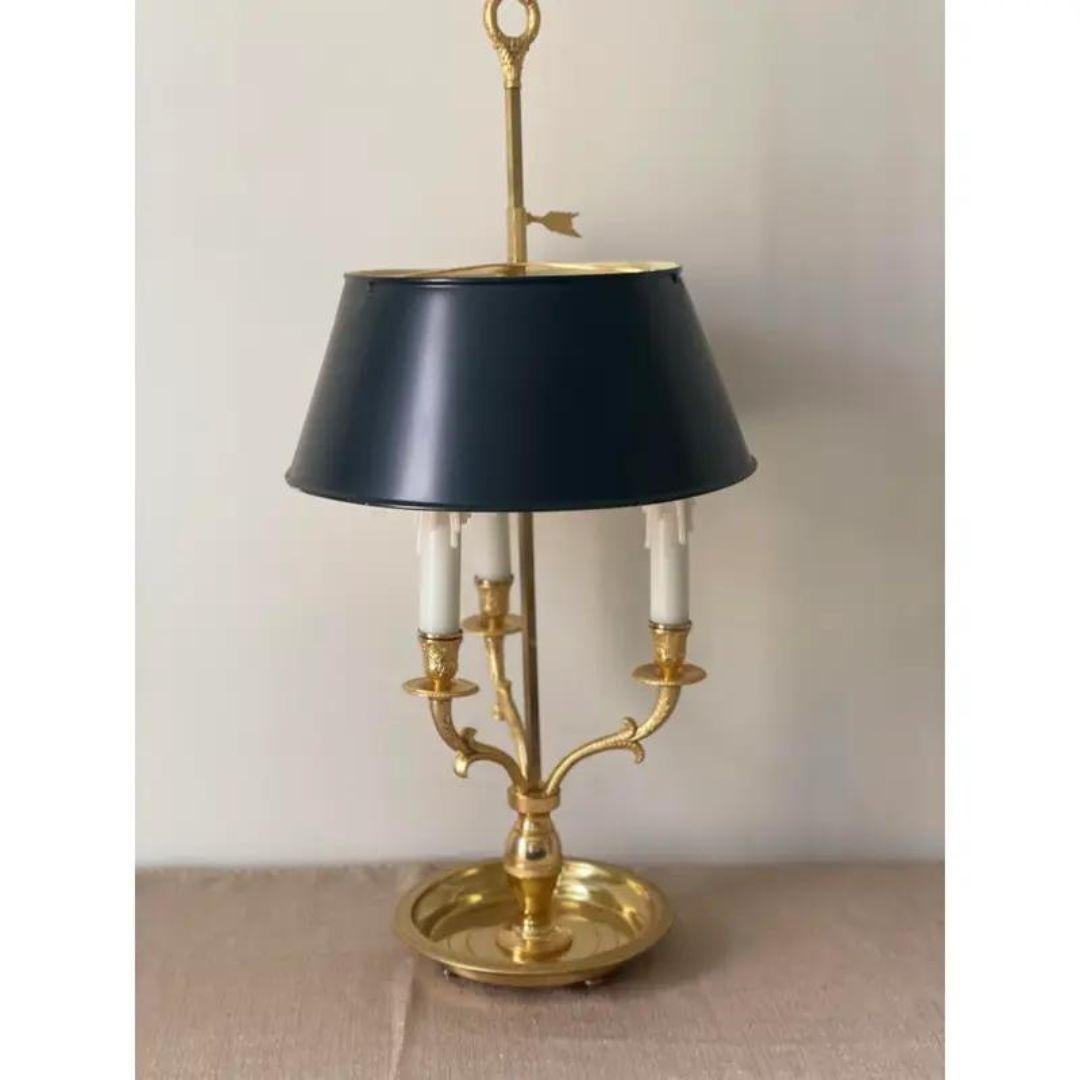 1940s French Bouillotte Brass Lamp With Black Tole Shade For Sale 6