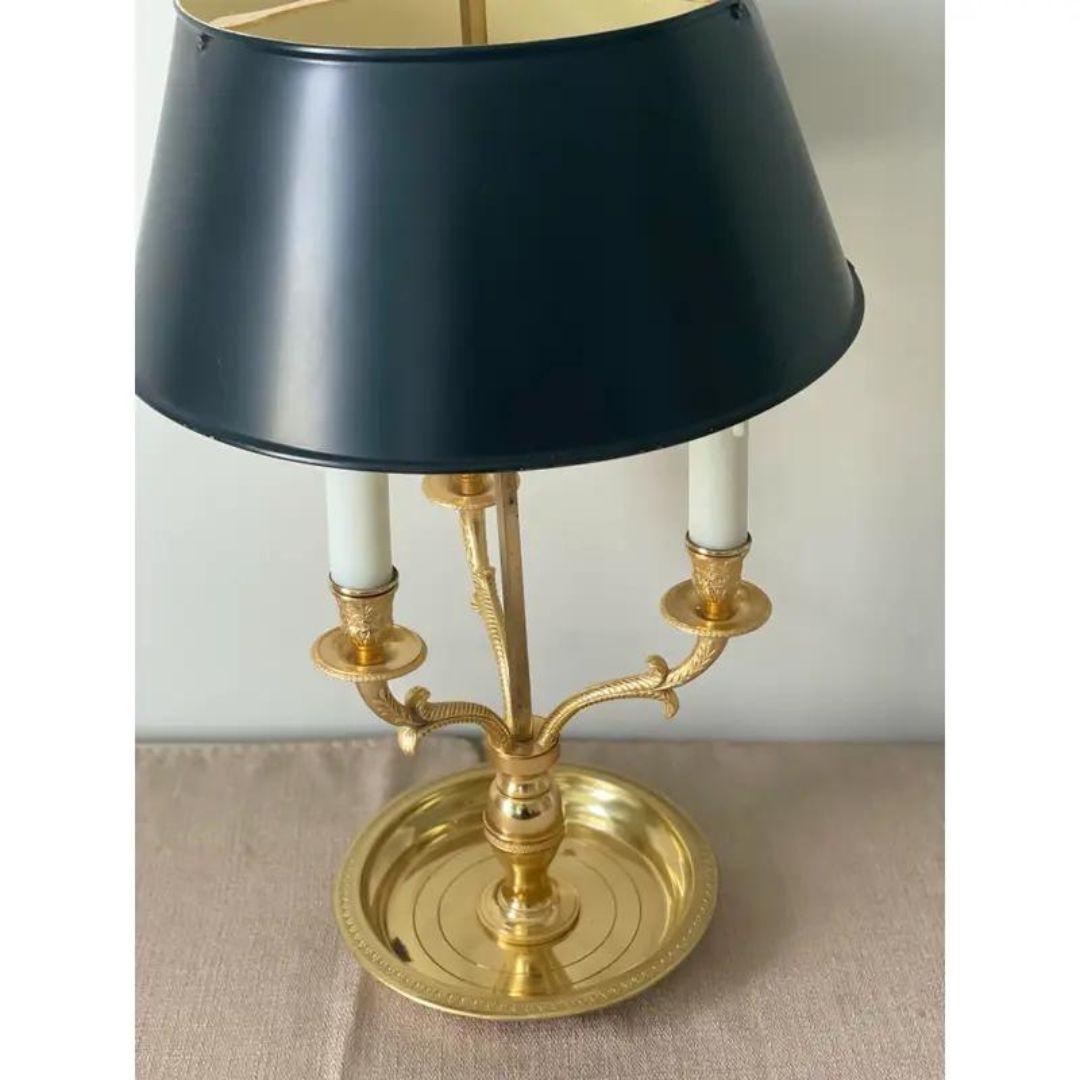1940s French Bouillotte Brass Lamp With Black Tole Shade For Sale 3
