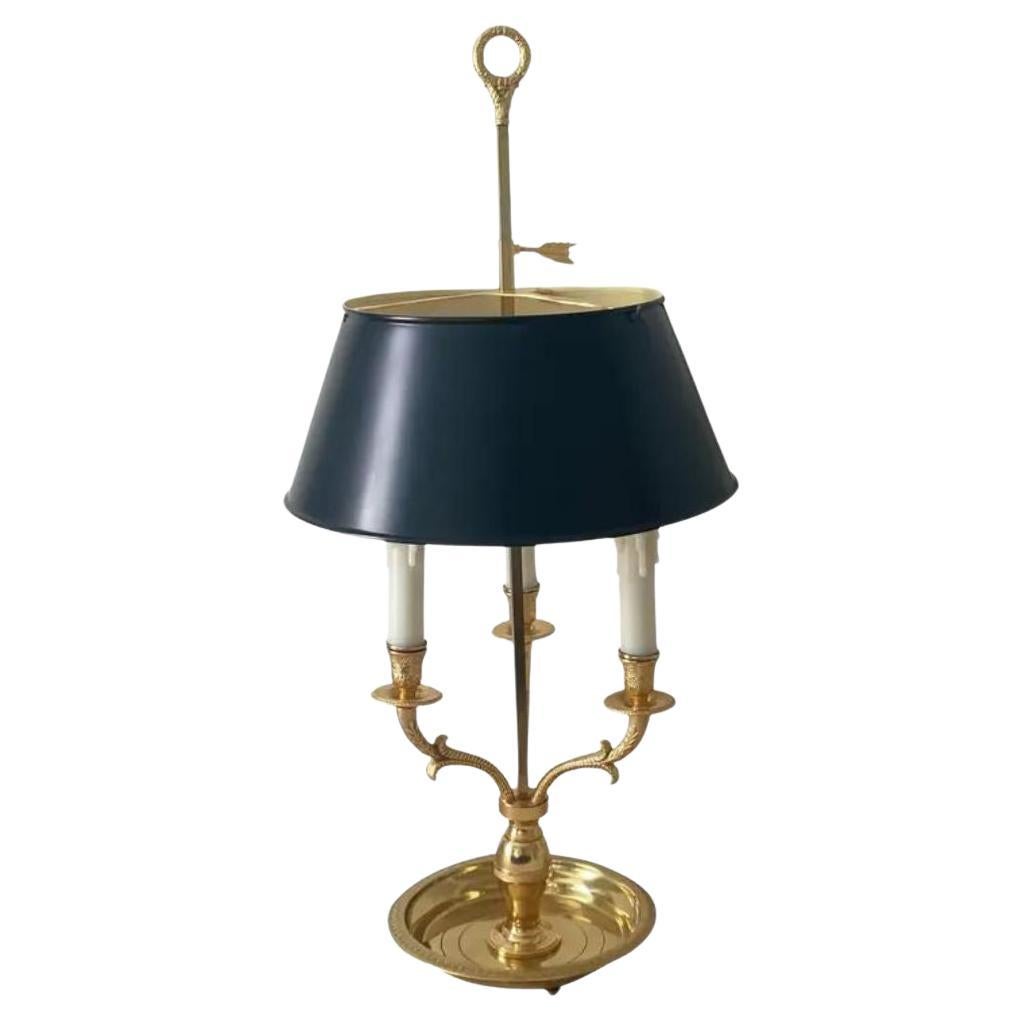 1940s French Bouillotte Brass Lamp With Black Tole Shade