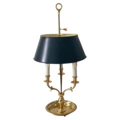 1940s French Bouillotte Brass Lamp With Black Tole Shade