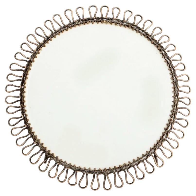 Miroir de table en laiton français des années 1940 avec design en spirale