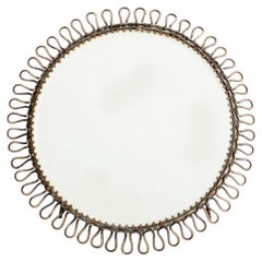 1940s French Brass Table Mirror with Spiral Design
