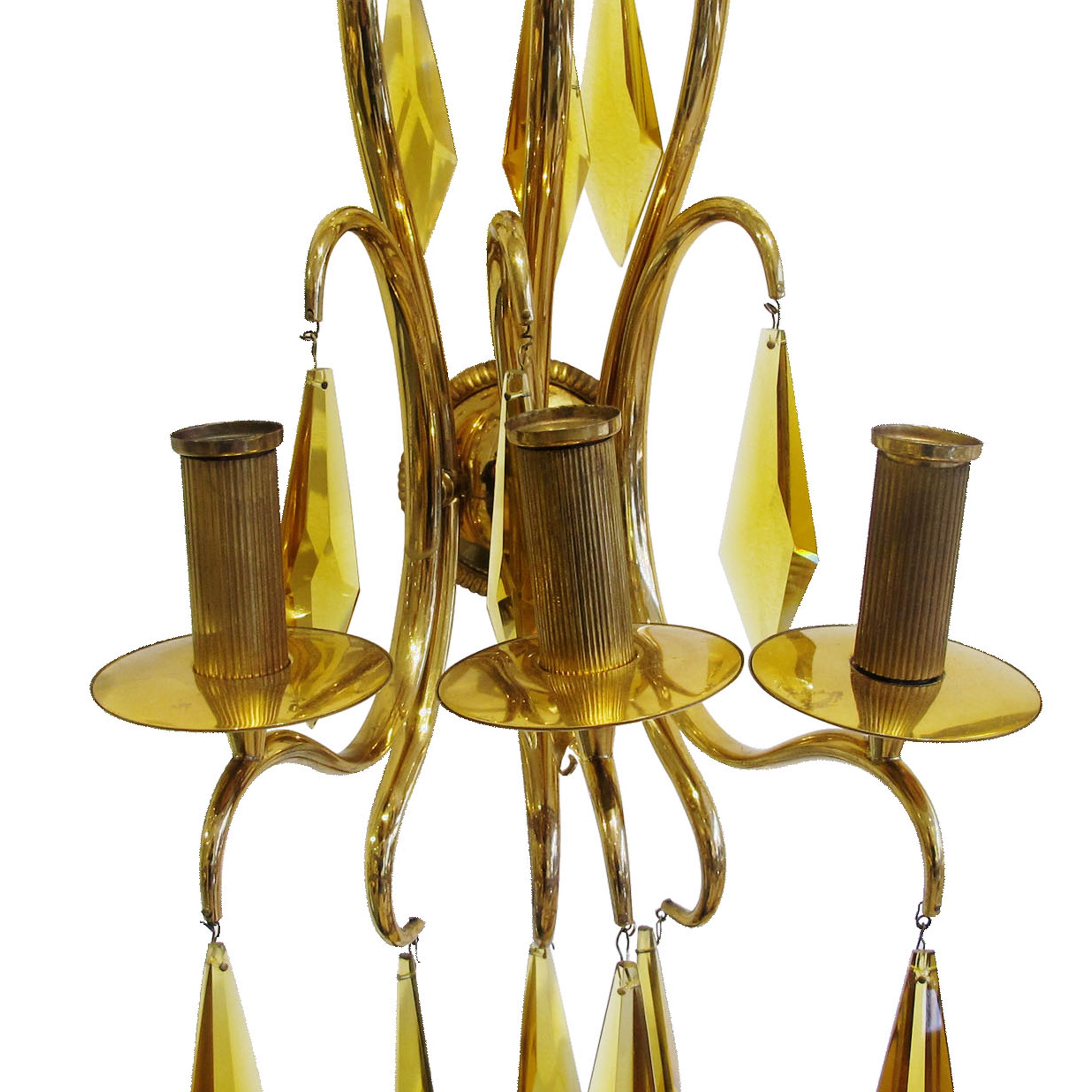 1940s French Bronze and Amber Crystal Wall Lights attributed to André Arbus 1