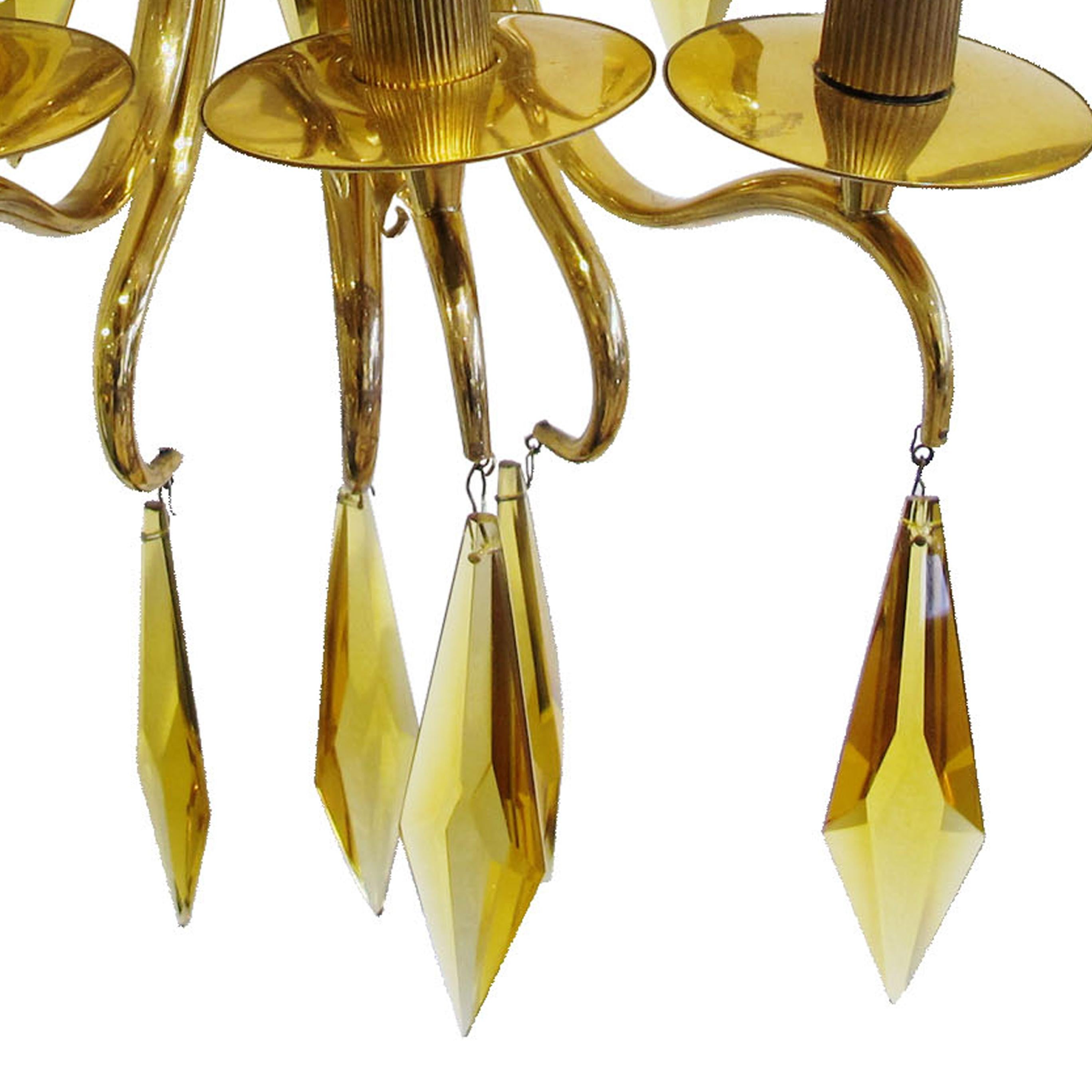 1940s French Bronze and Amber Crystal Wall Lights attributed to André Arbus 3