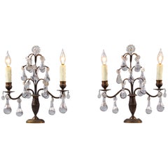 1940s French Bronze and Crystal Girandoles, a Pair