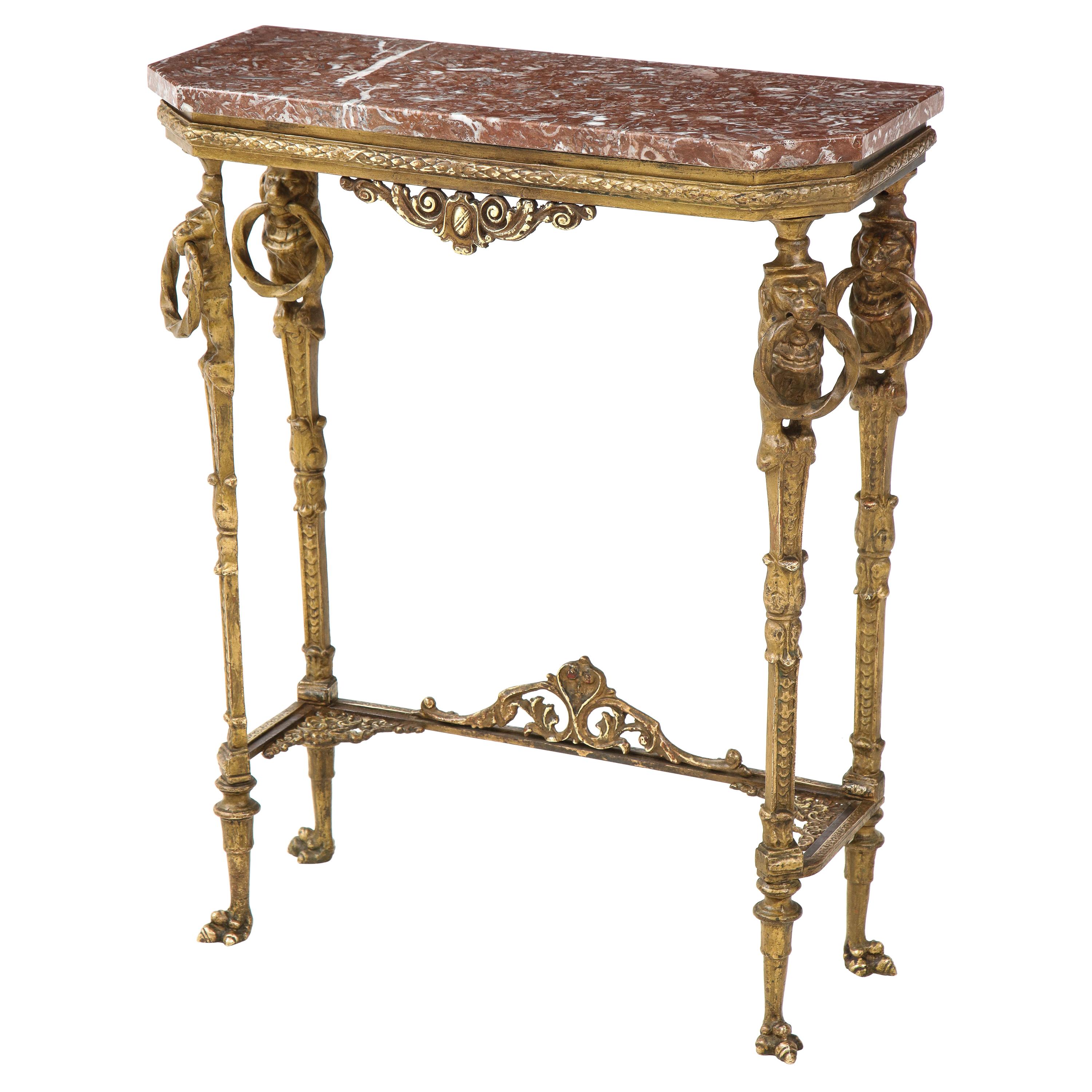 1940's French Bronze and Marble Petite Console