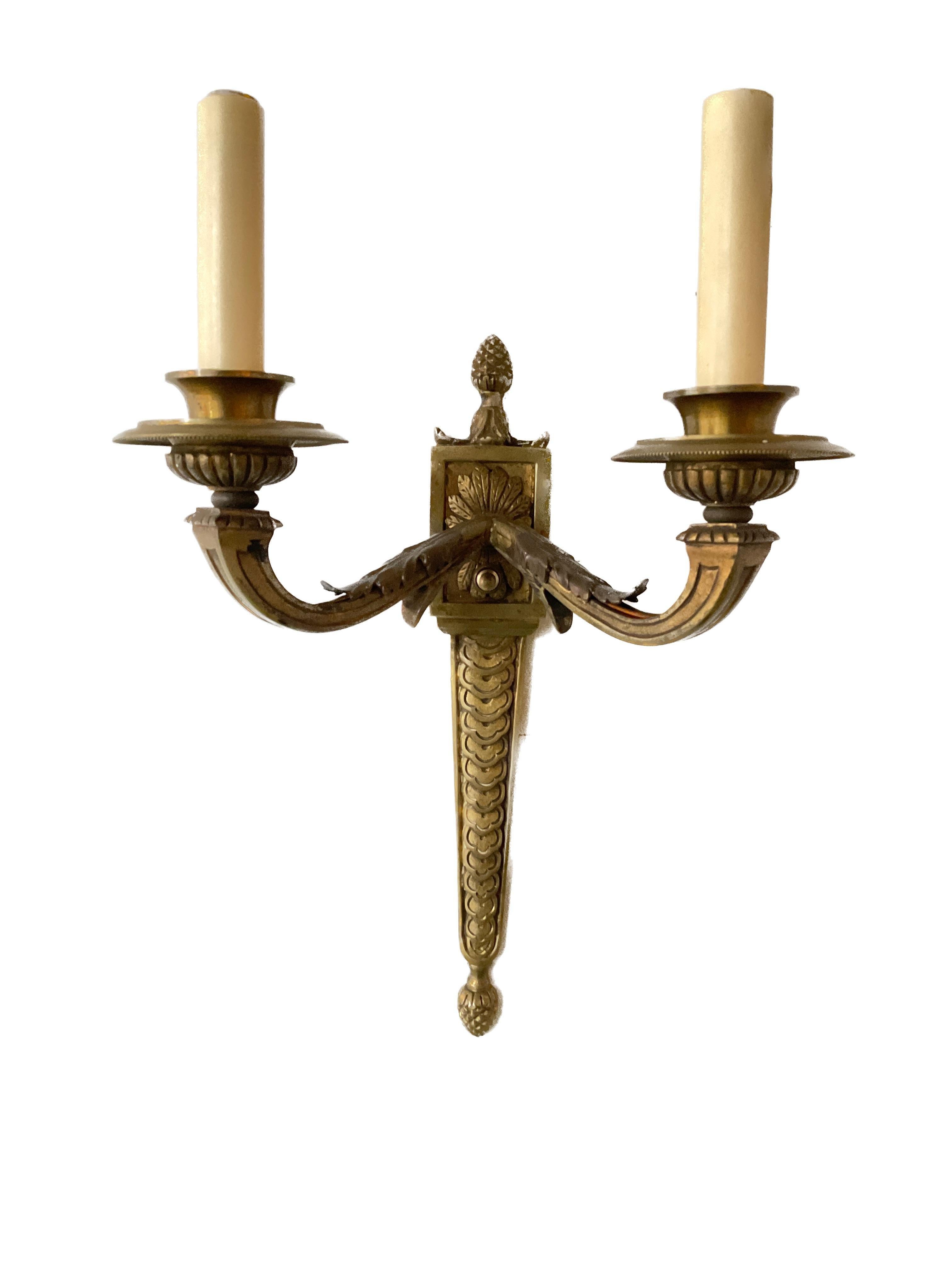 1940s, French Bronze Classical Sconces For Sale 7