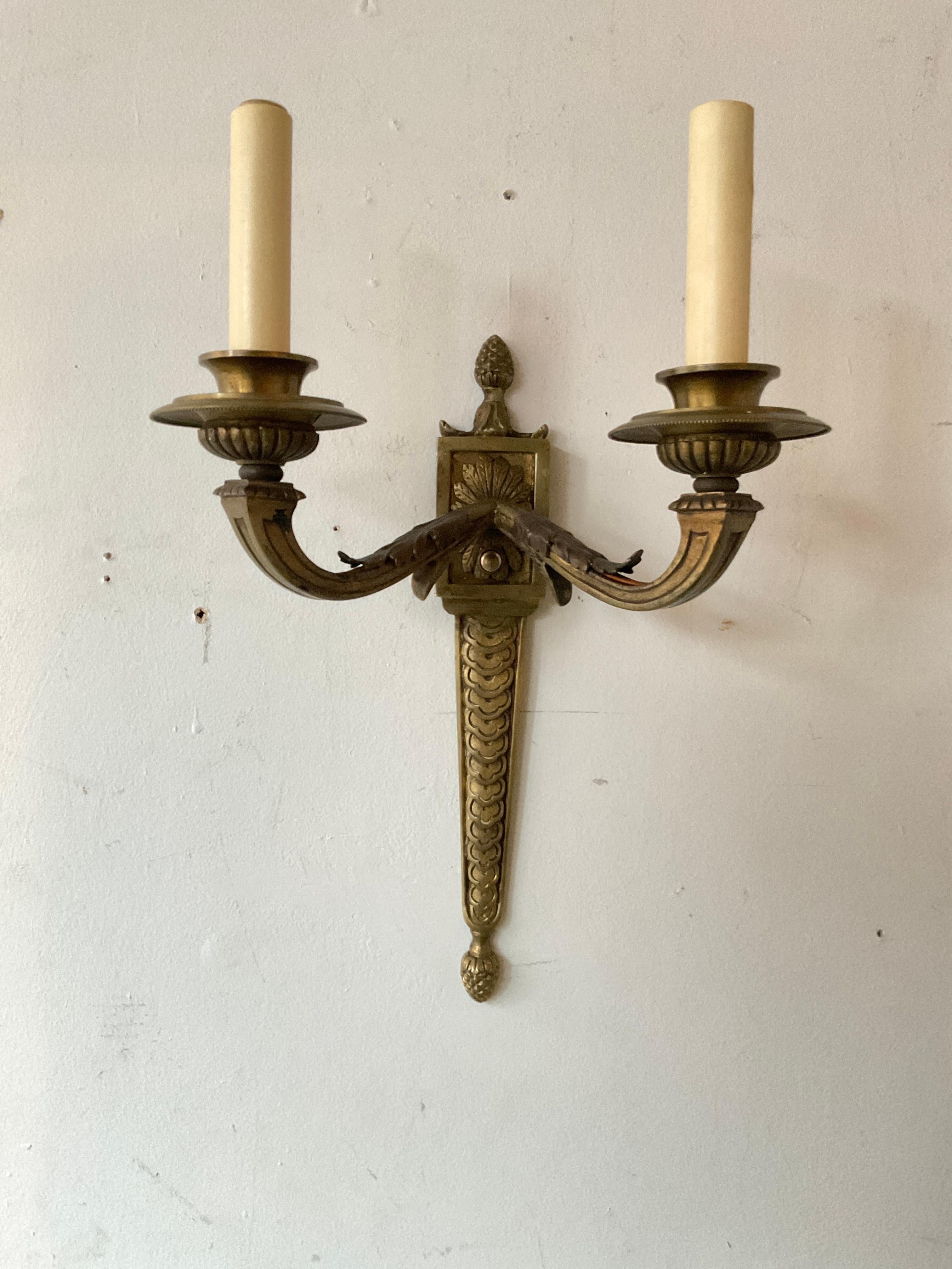 Mid-20th Century 1940s, French Bronze Classical Sconces For Sale