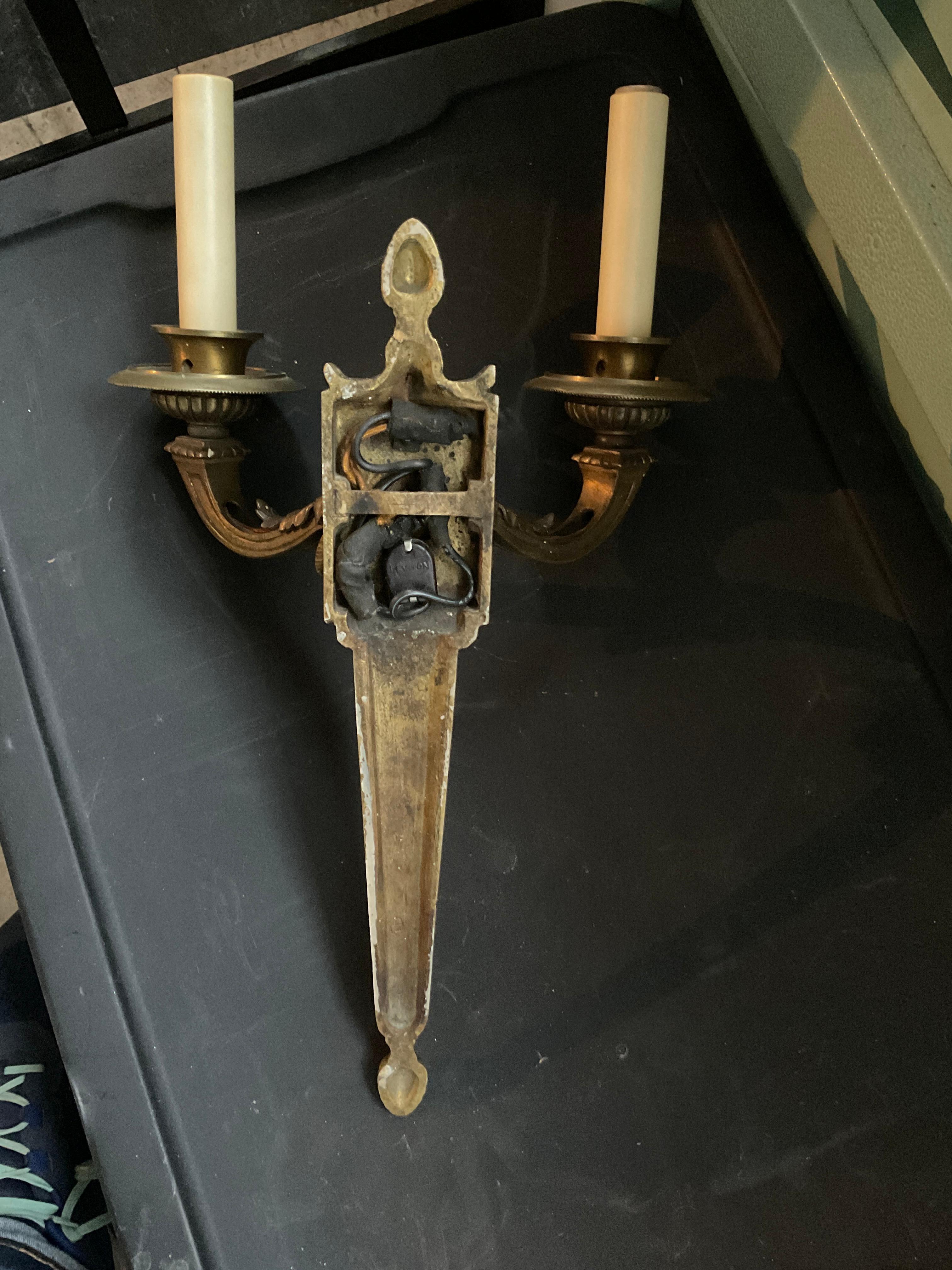1940s, French Bronze Classical Sconces For Sale 1