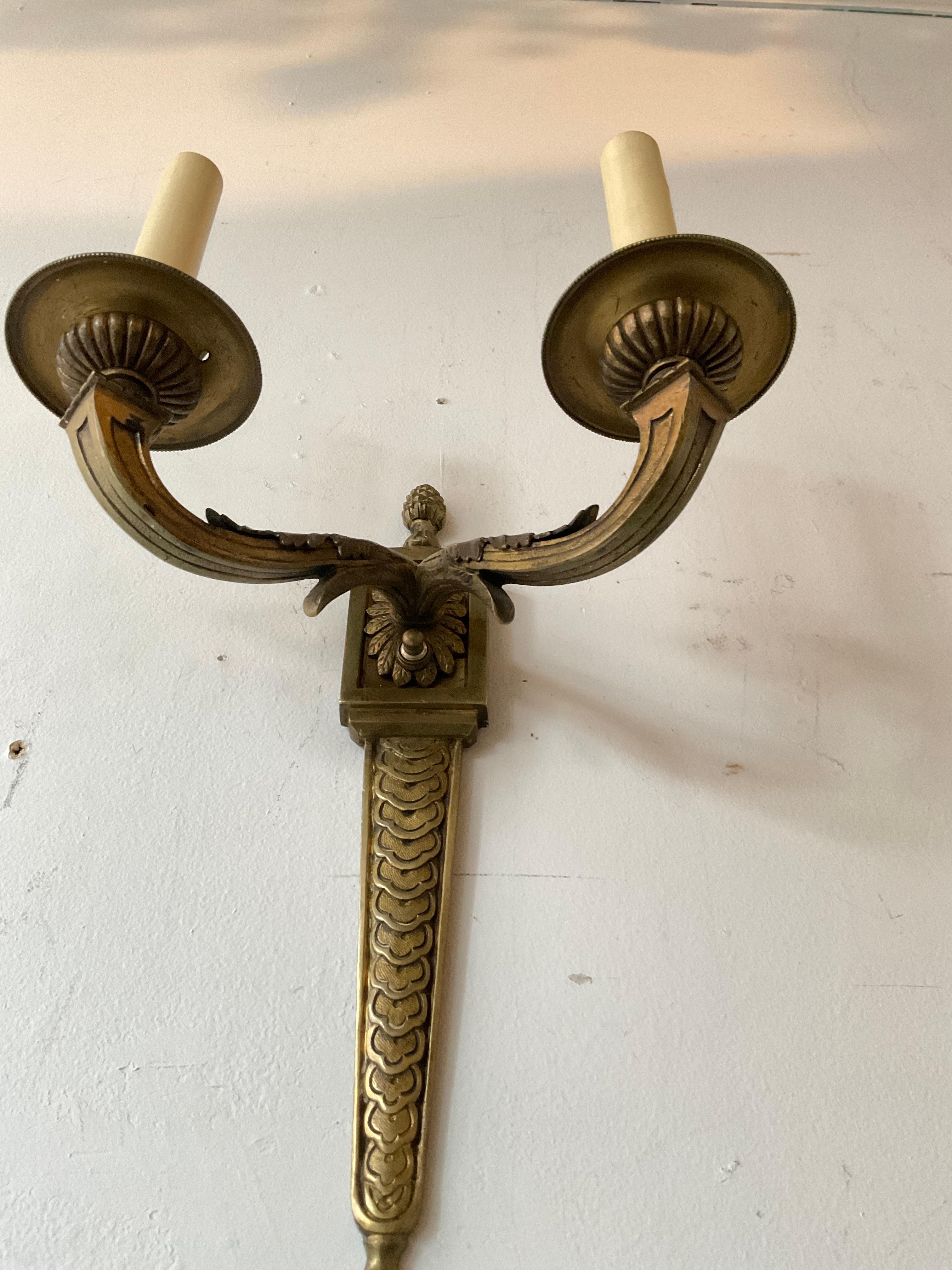 1940s, French Bronze Classical Sconces For Sale 2