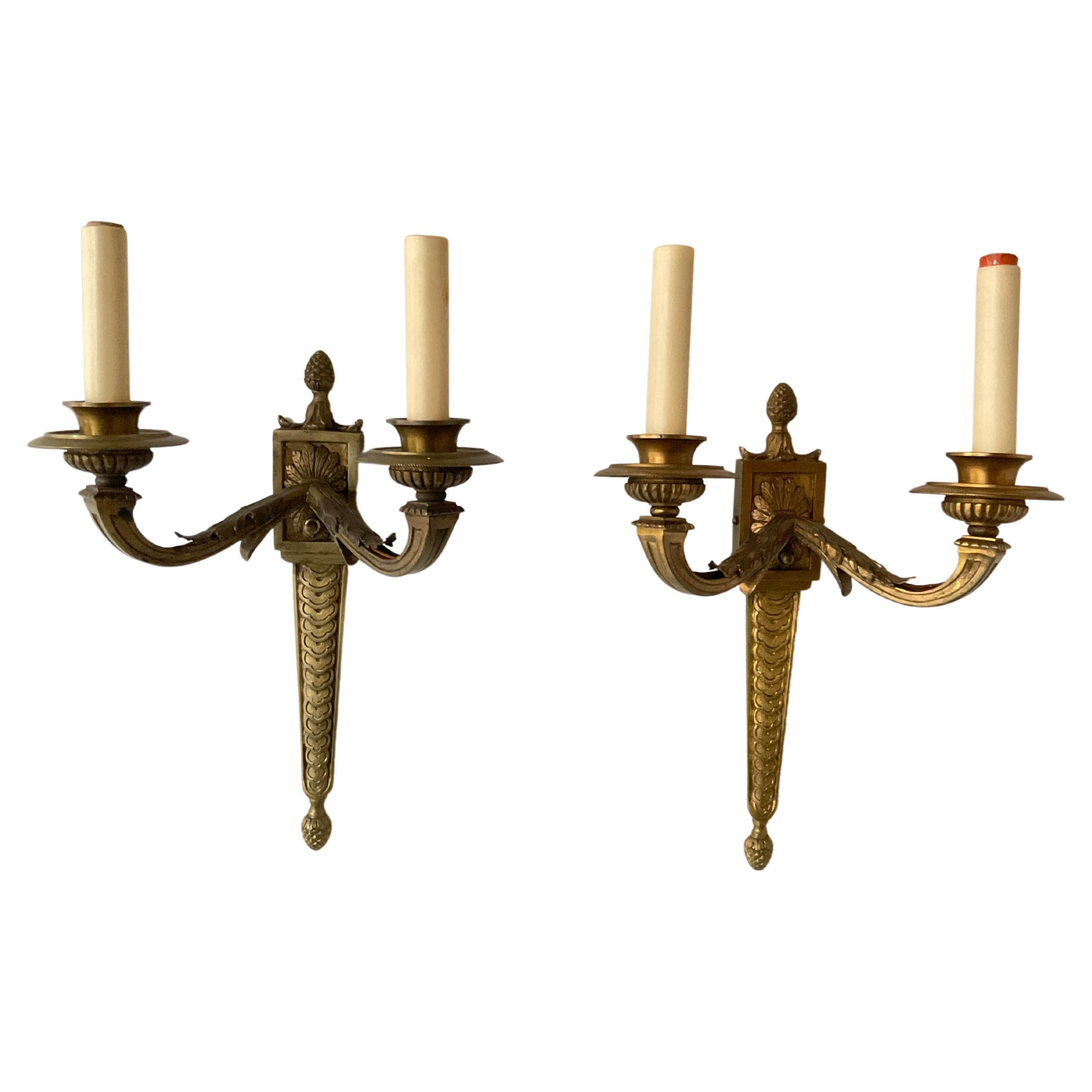 1940s, French Bronze Classical Sconces For Sale