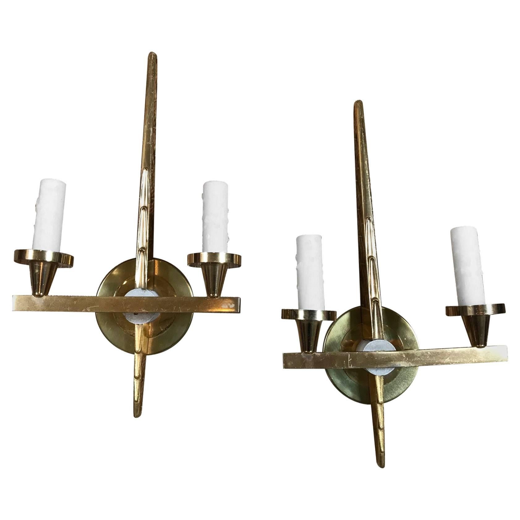1940s French Bronze Sconces, Pair For Sale