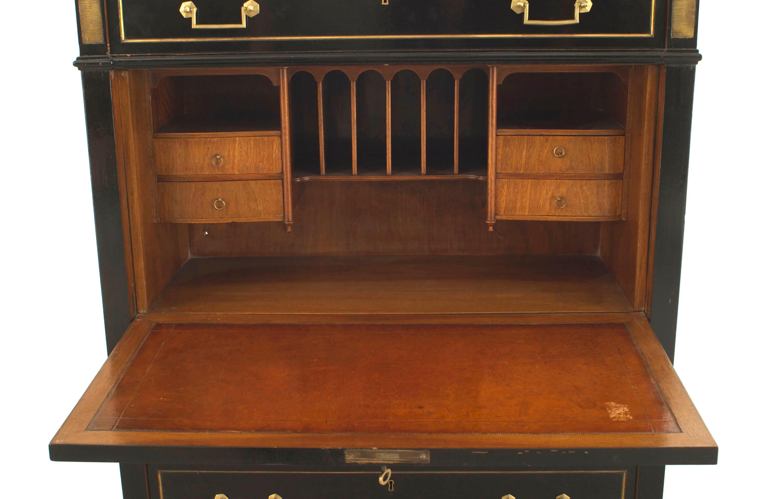 Maison Jansen French Louis XVI Style Ebonized Secretary Desk In Good Condition For Sale In New York, NY