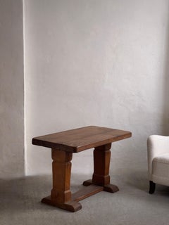 1940s French Brutalist console table in solid patinated oak.