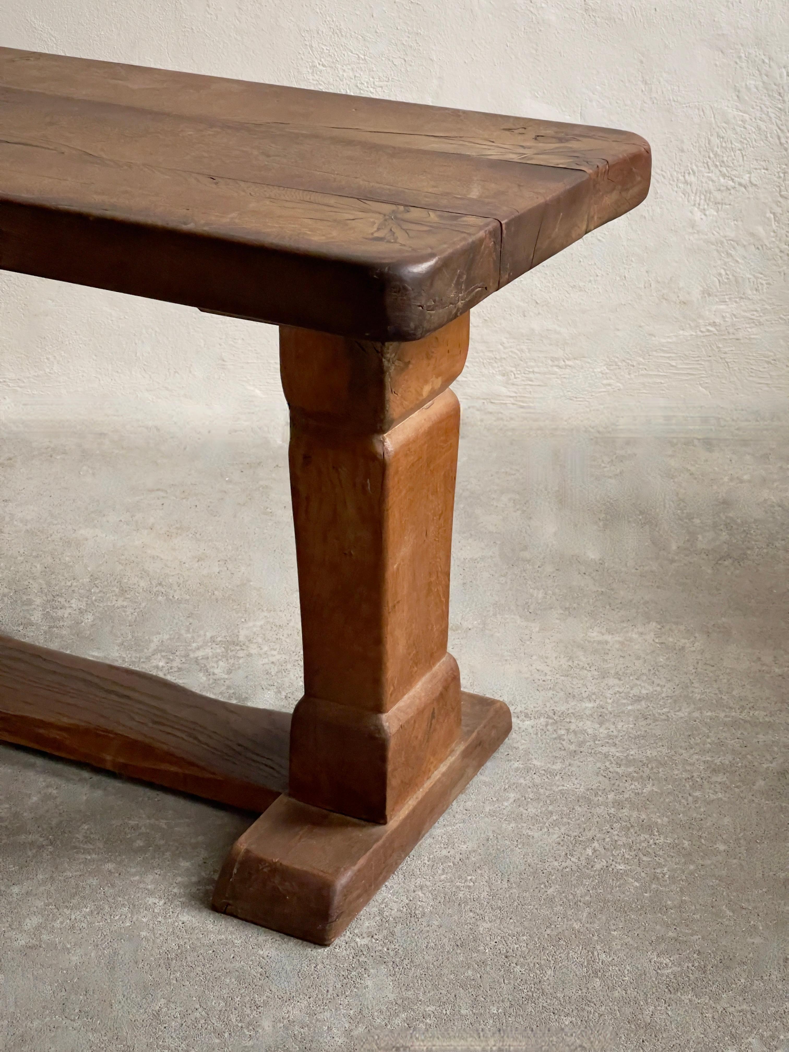 Mid-20th Century 1940s French Brutalist side table in solid patinated oak.  For Sale