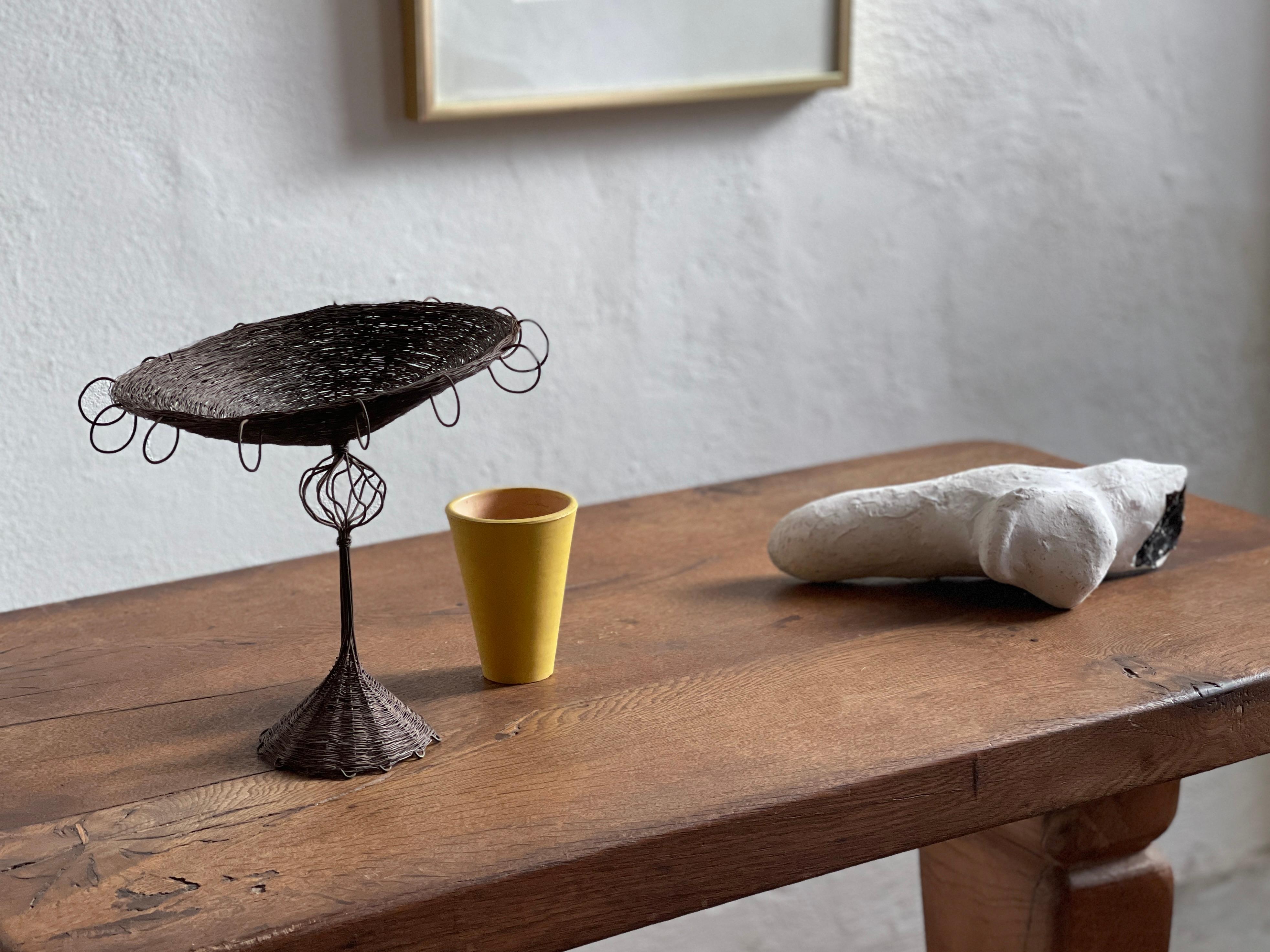 1940s French Brutalist side table in solid patinated oak.  For Sale 2