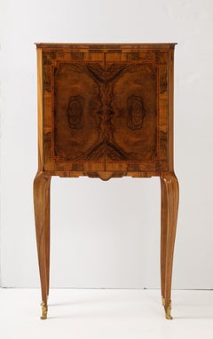 1940's French Burl-wood Tall Bar Cabinet