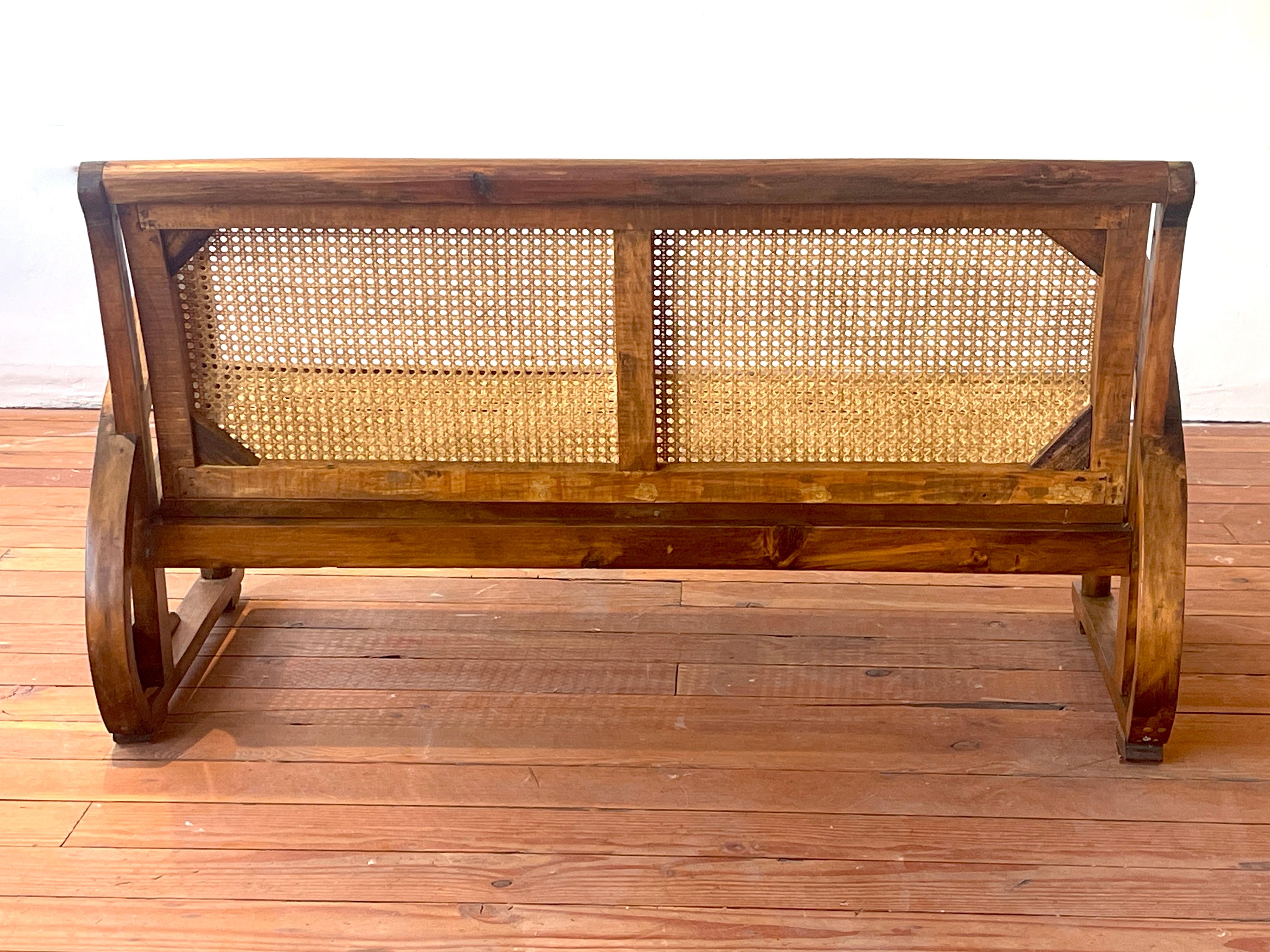 1940s French Caned Bench For Sale 3