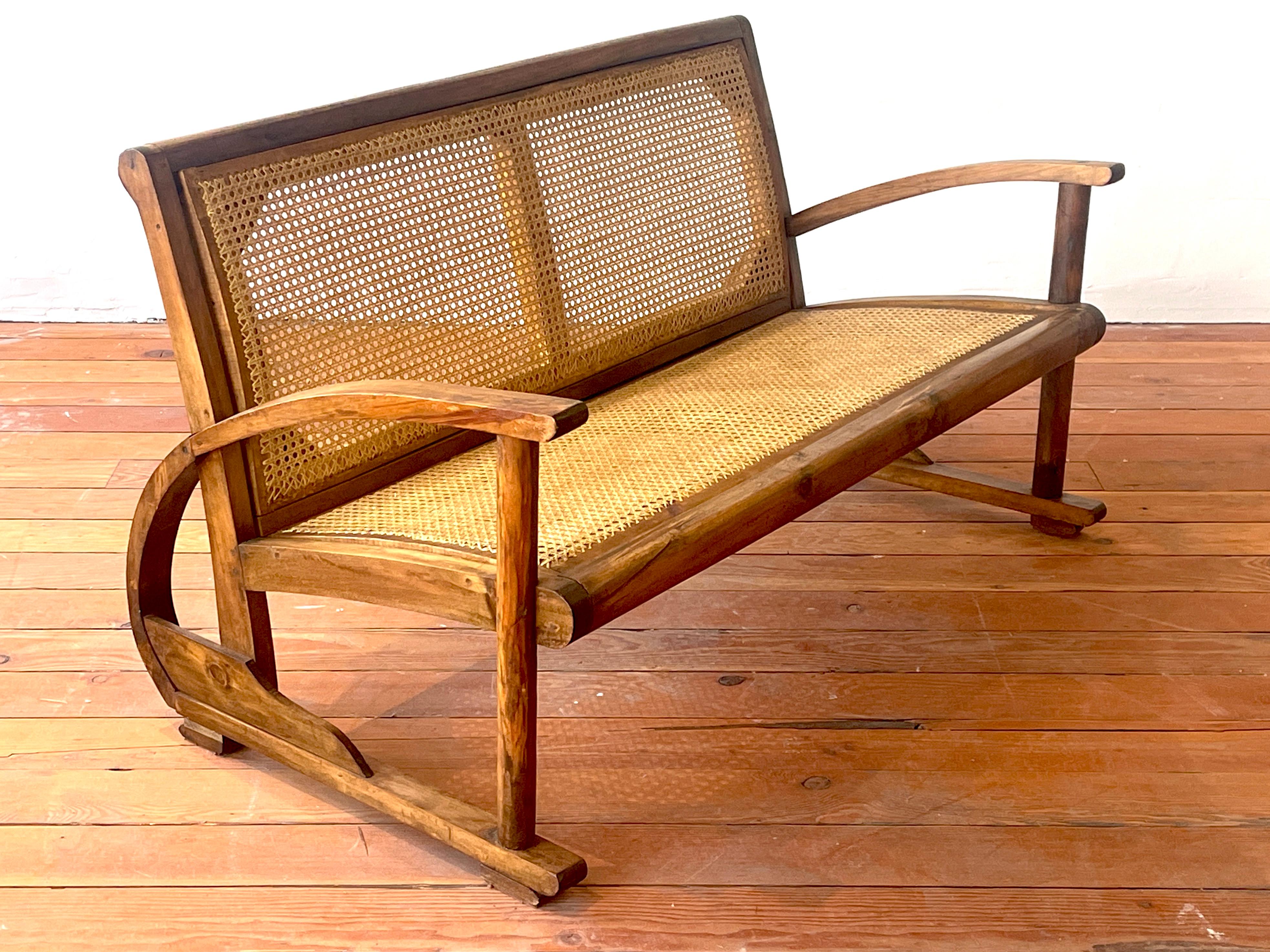 1940s French Caned Bench For Sale 5