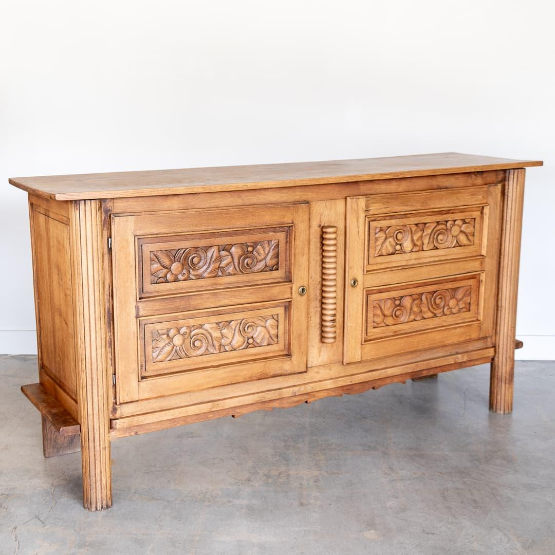 1940's French Carved Oak Cabinet In Good Condition For Sale In Los Angeles, CA