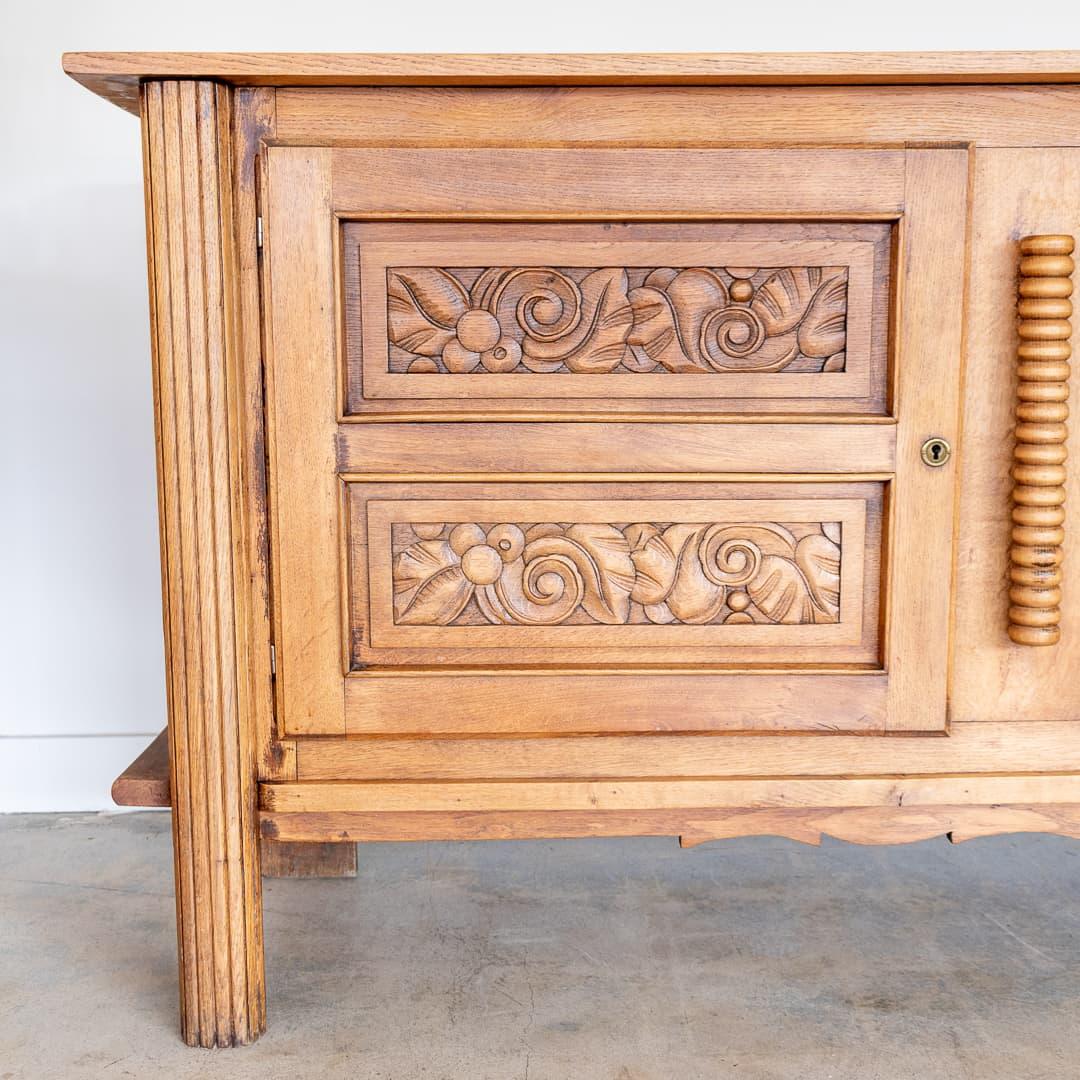 Brass 1940's French Carved Oak Cabinet For Sale