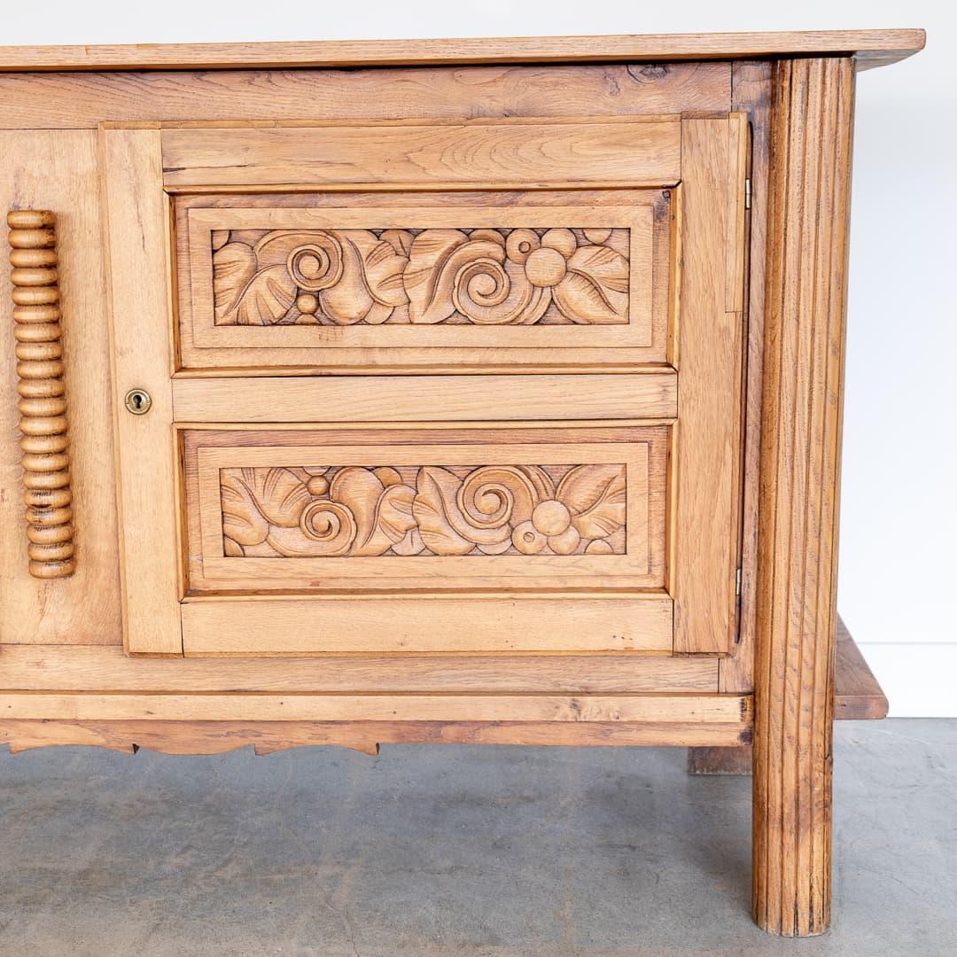 1940's French Carved Oak Cabinet For Sale 1