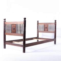 Charles Dudouyt 1940s French Carved Wood Bed