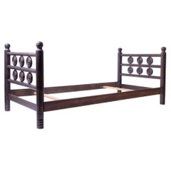 Used 1940's French Carved Wood Bed by Charles Dudouyt