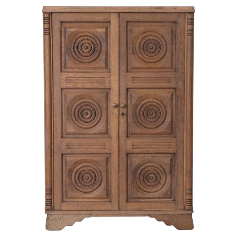 1940s French Carved Wood Cabinet by Charles Dudouyt