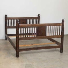 1940s French Carved Wood Double Bed by Charles Dudouyt