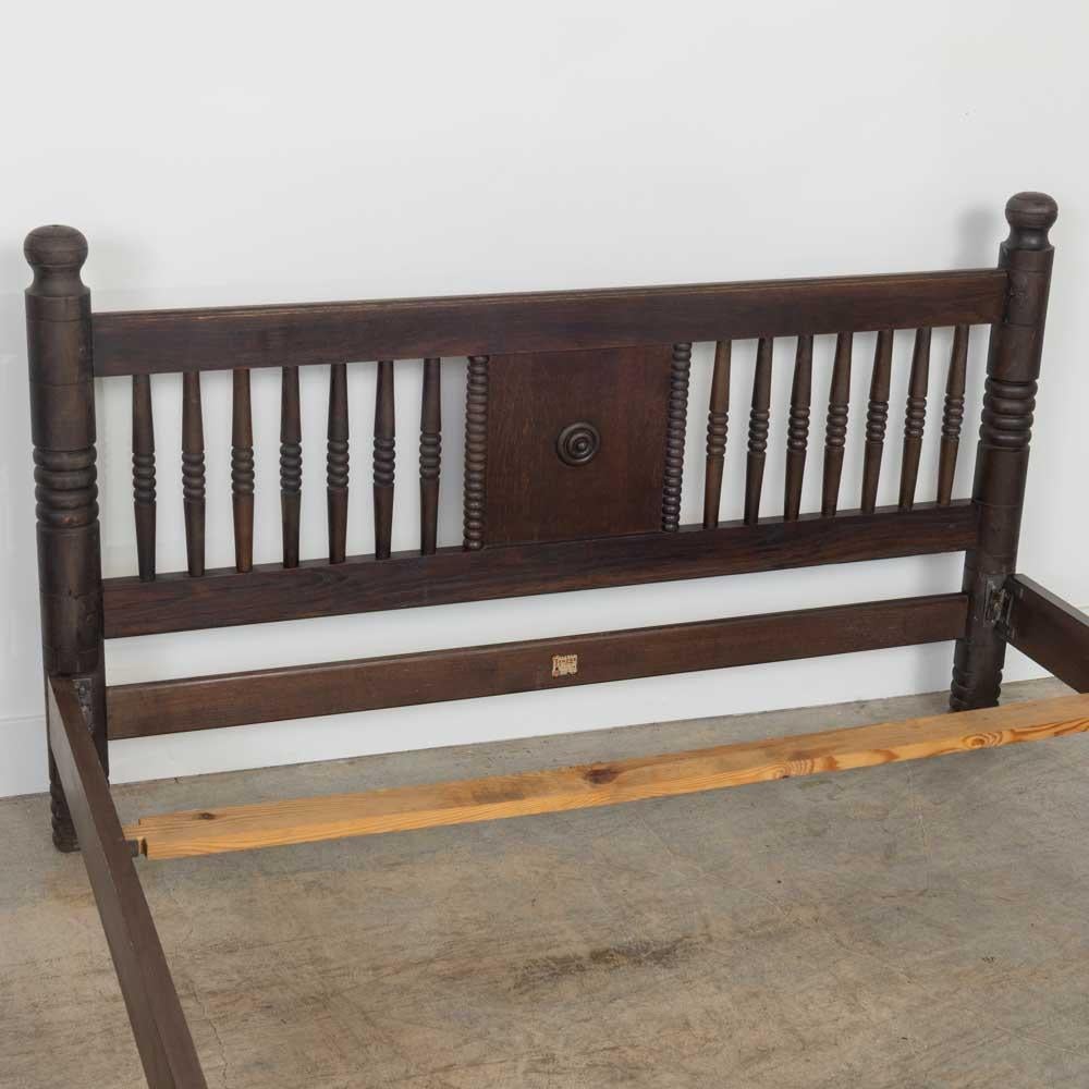 Oak 1940s French Carved Wood Double Bed by Charles Dudouyt For Sale