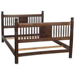 1940s French Carved Wood Double Bed by Charles Dudouyt