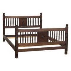 1940s French Carved Wood Double Bed by Charles Dudouyt